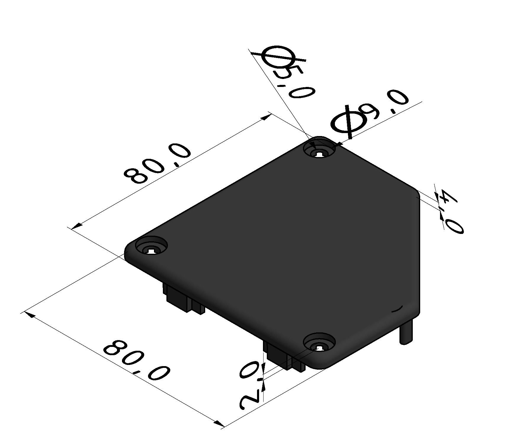 Conduit Cap 80x80 -45° R, black