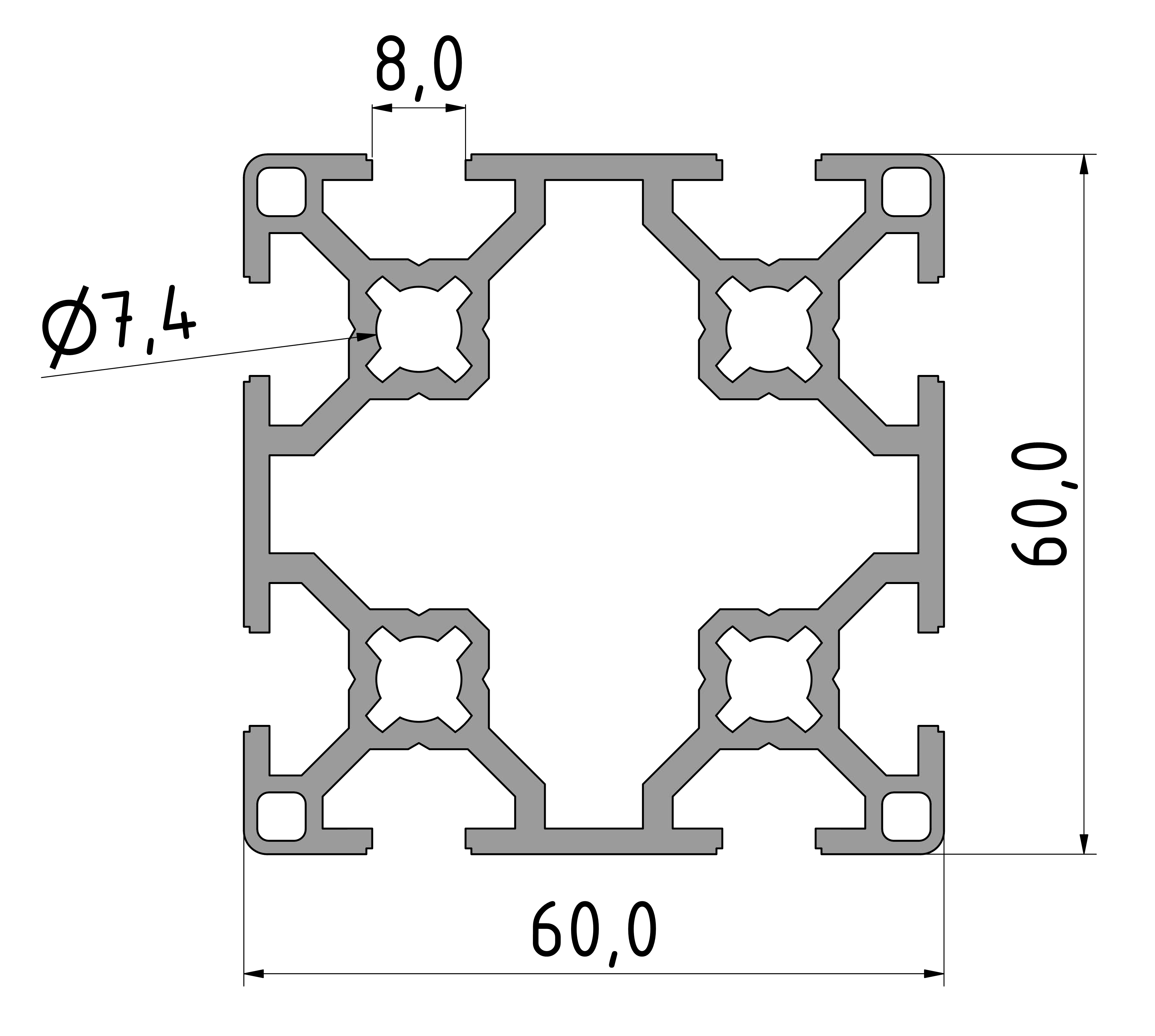 Strebenprofil 60x60 Strebenprofil 60x60