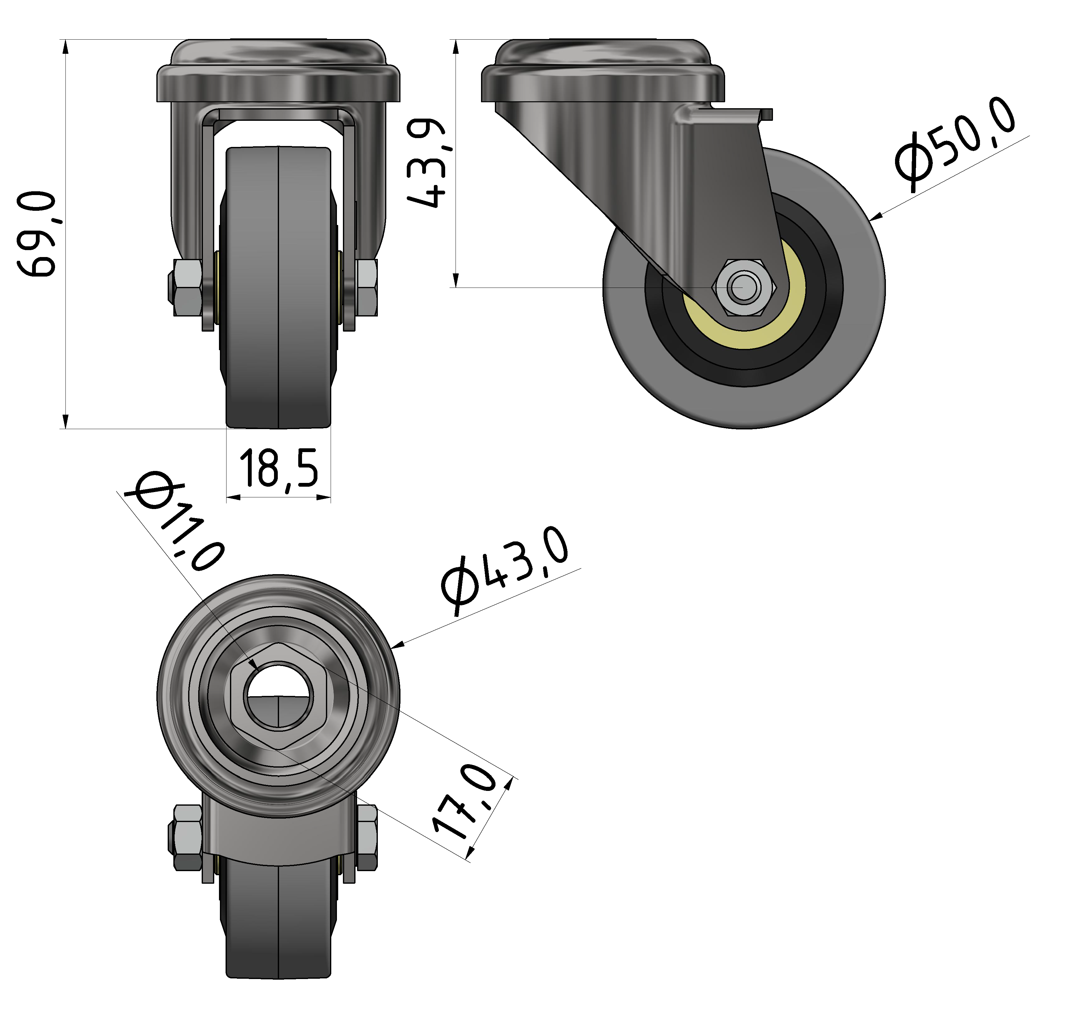 Lenkrolle D50, verzinkt-8