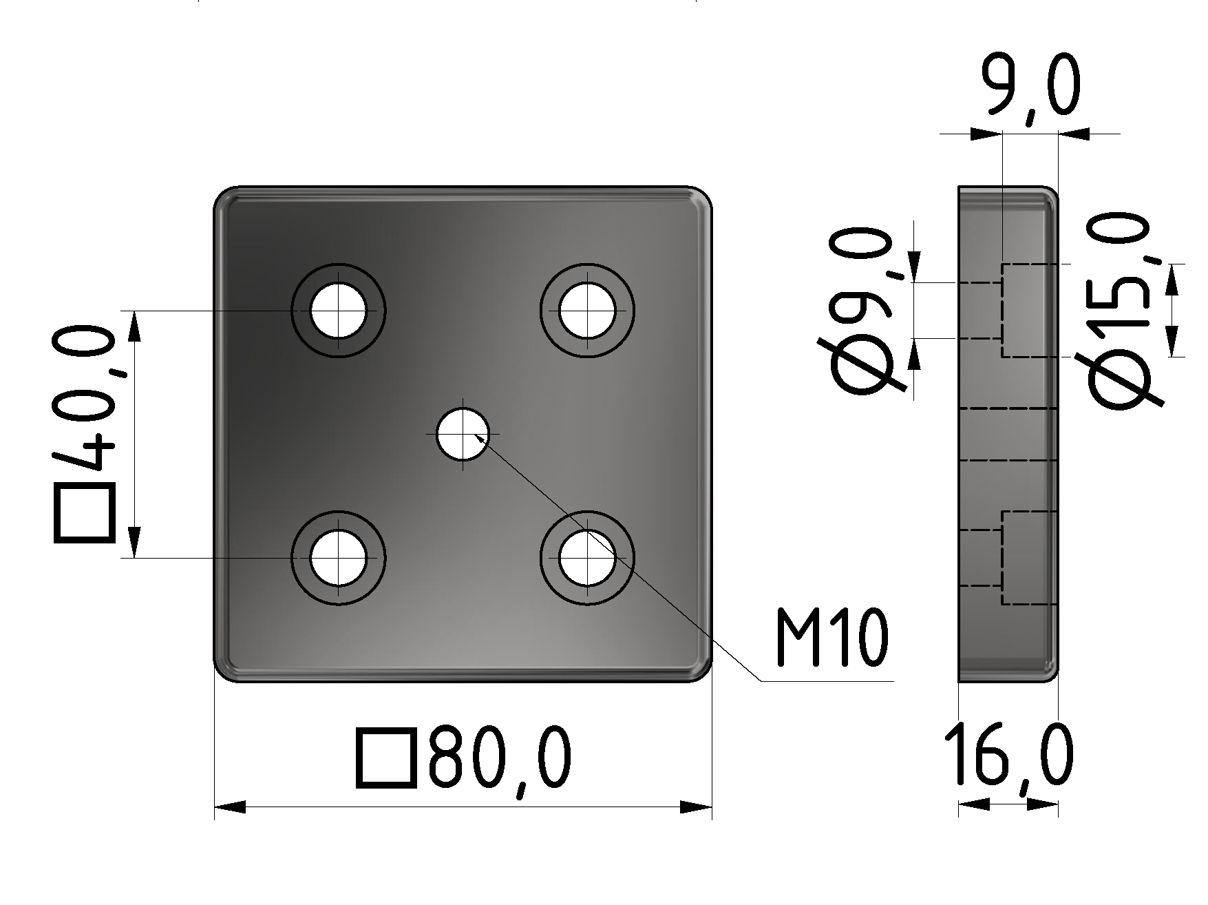 Fußplatte 8 80x80, M10, verzinkt