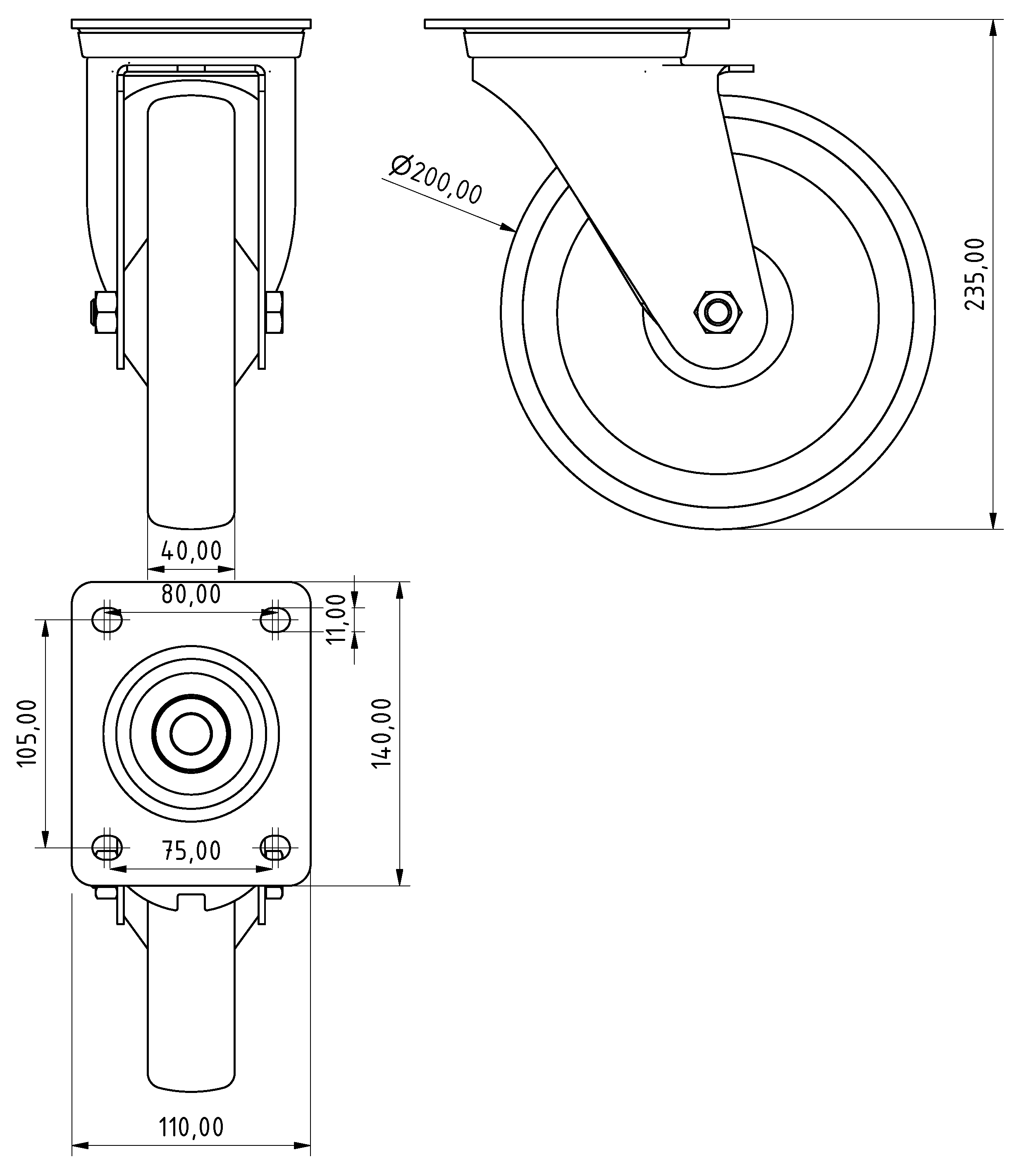 Castor fixed D100, bright zinc-plated