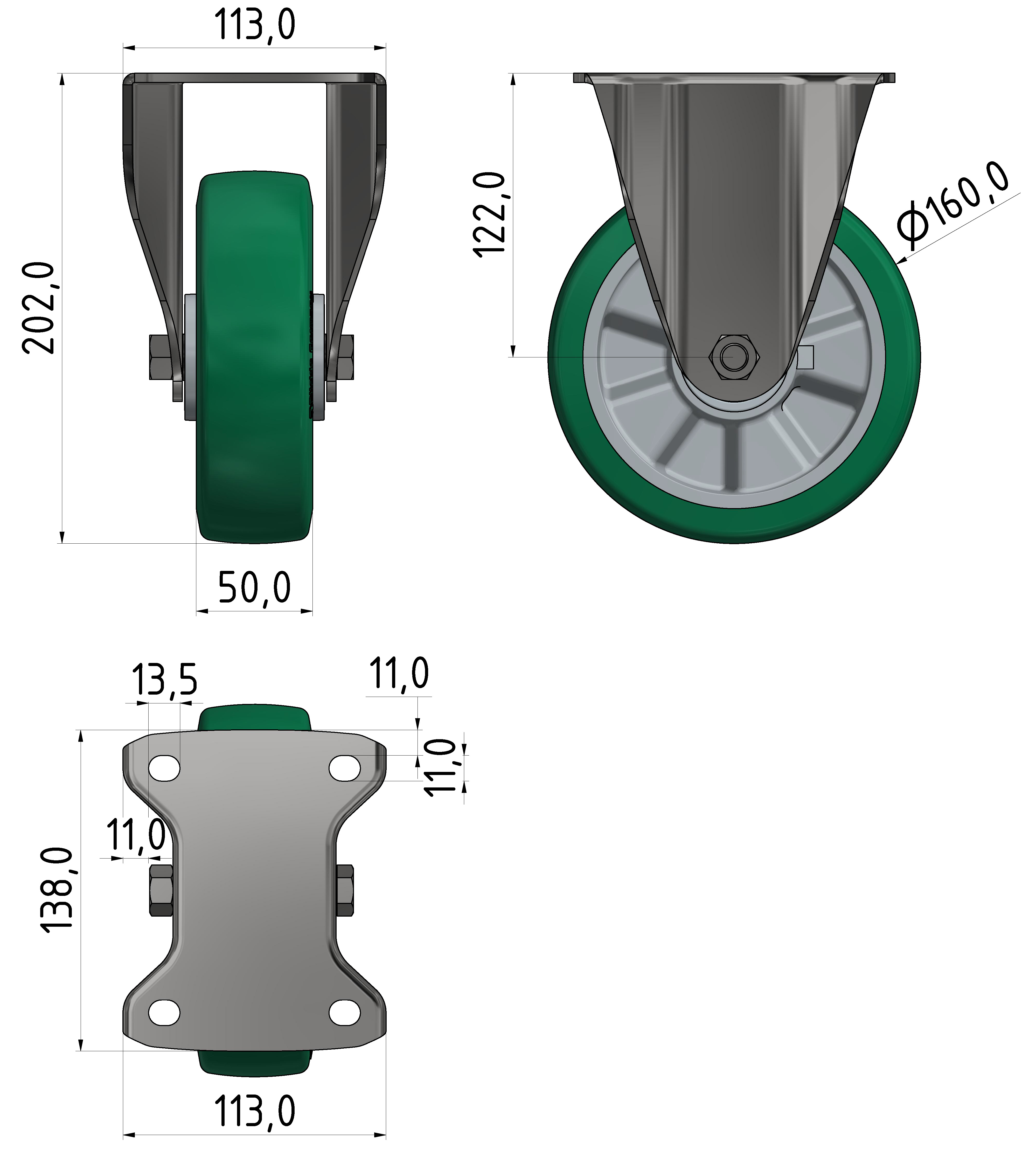 Schwerlast Bockrolle D160, verzinkt