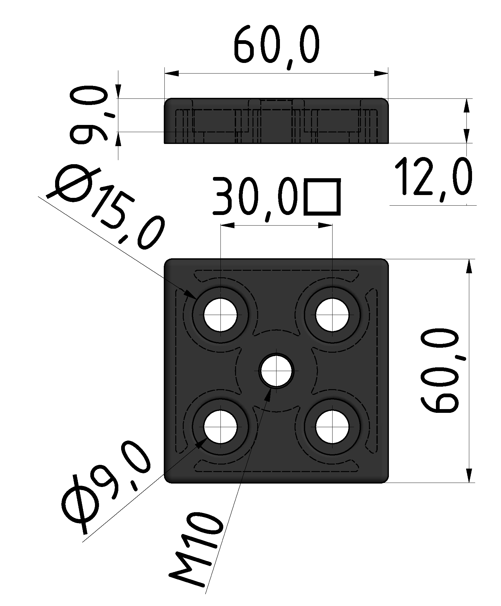 Fußplatte 830 60x60, M10, schwarz Fußplatte 830 60x60, M10, schwarz
