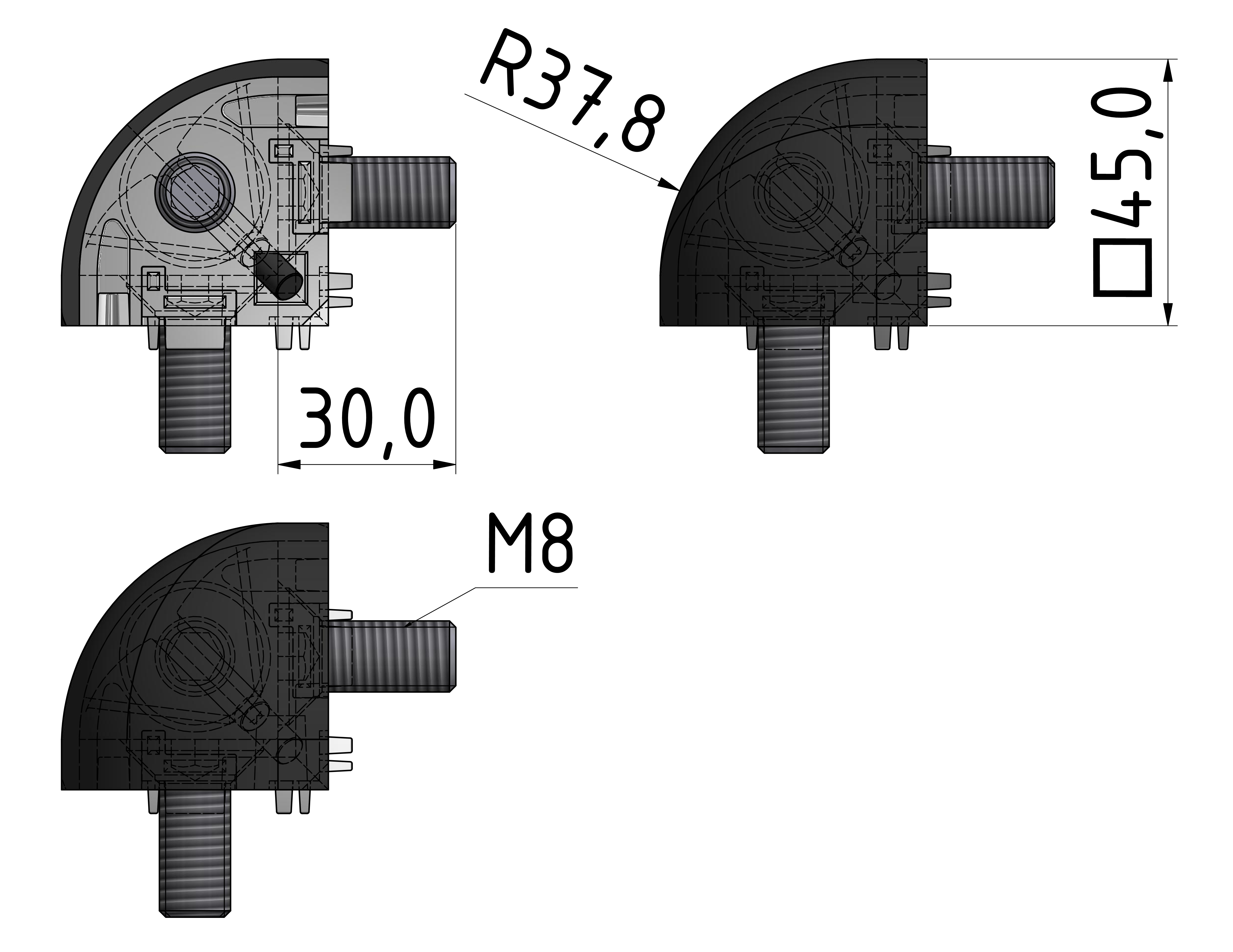 3-way Connection Set 45 R, black-10
