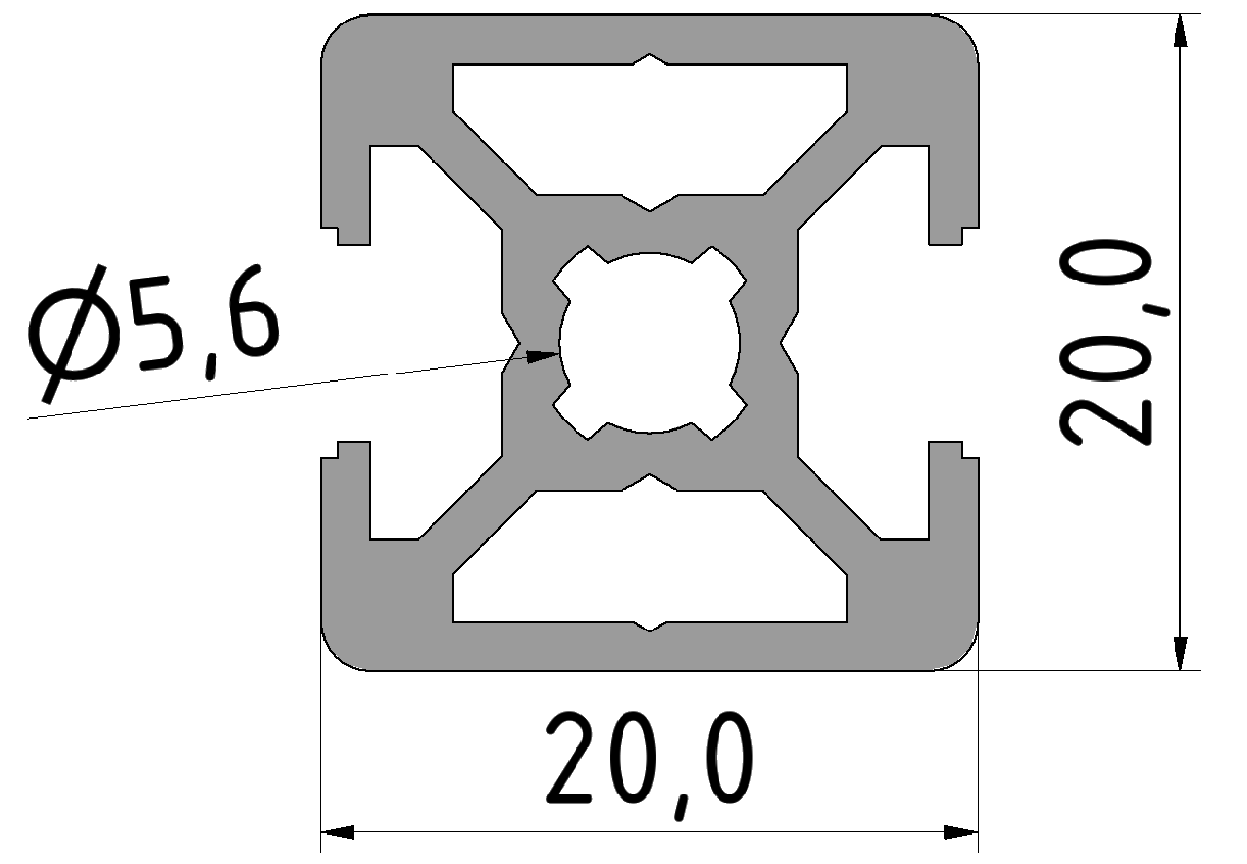 Strebenprofil 20x20 2N Strebenprofil 20x20 2N