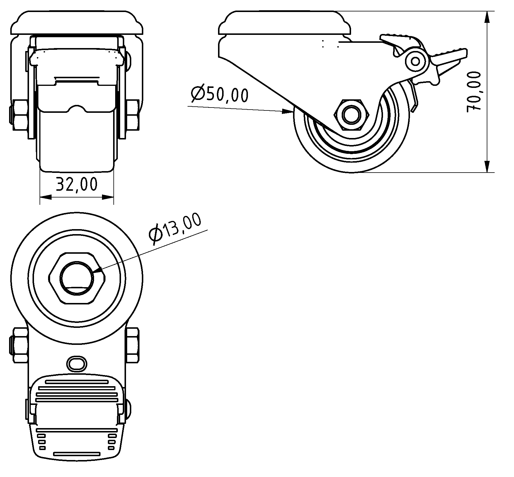 Lenkrolle D50 Feststeller schwer