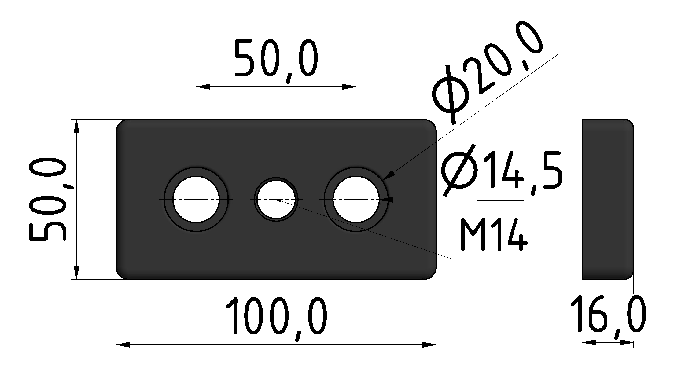 Fußplatte 50x100 M14 - 10