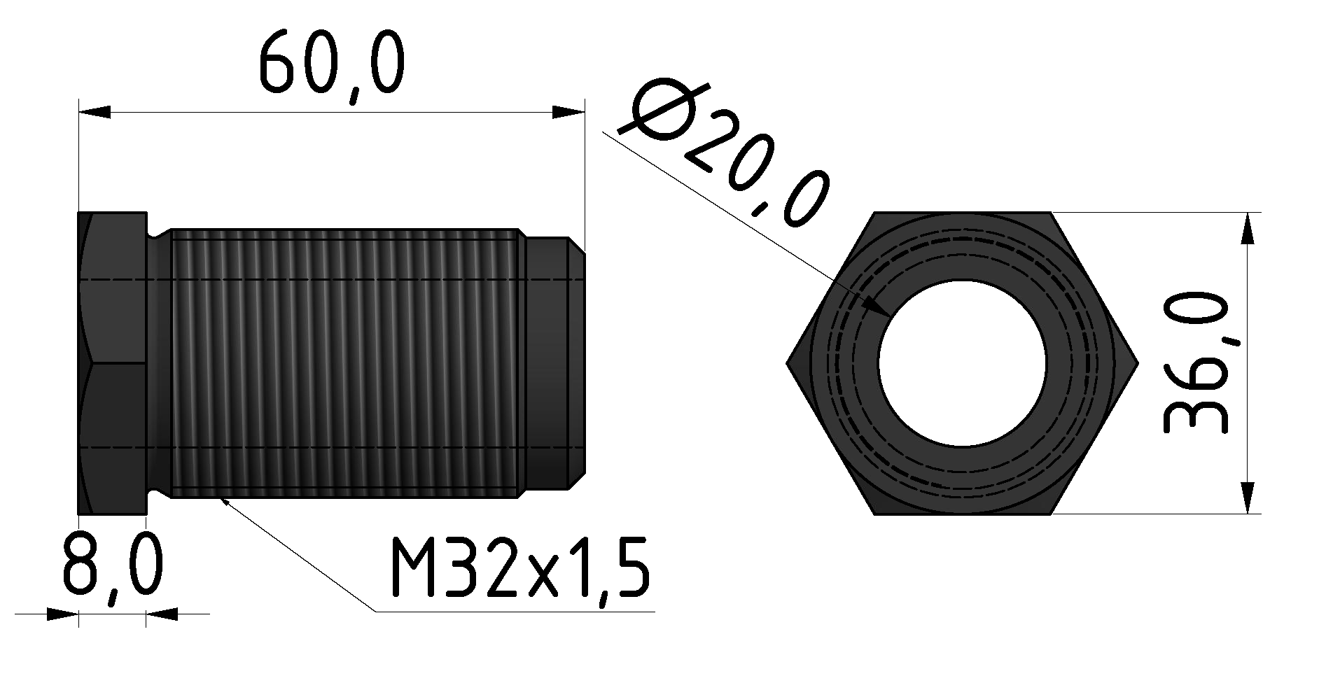 Stellschraube 8 M32x1,5 60, brüniert