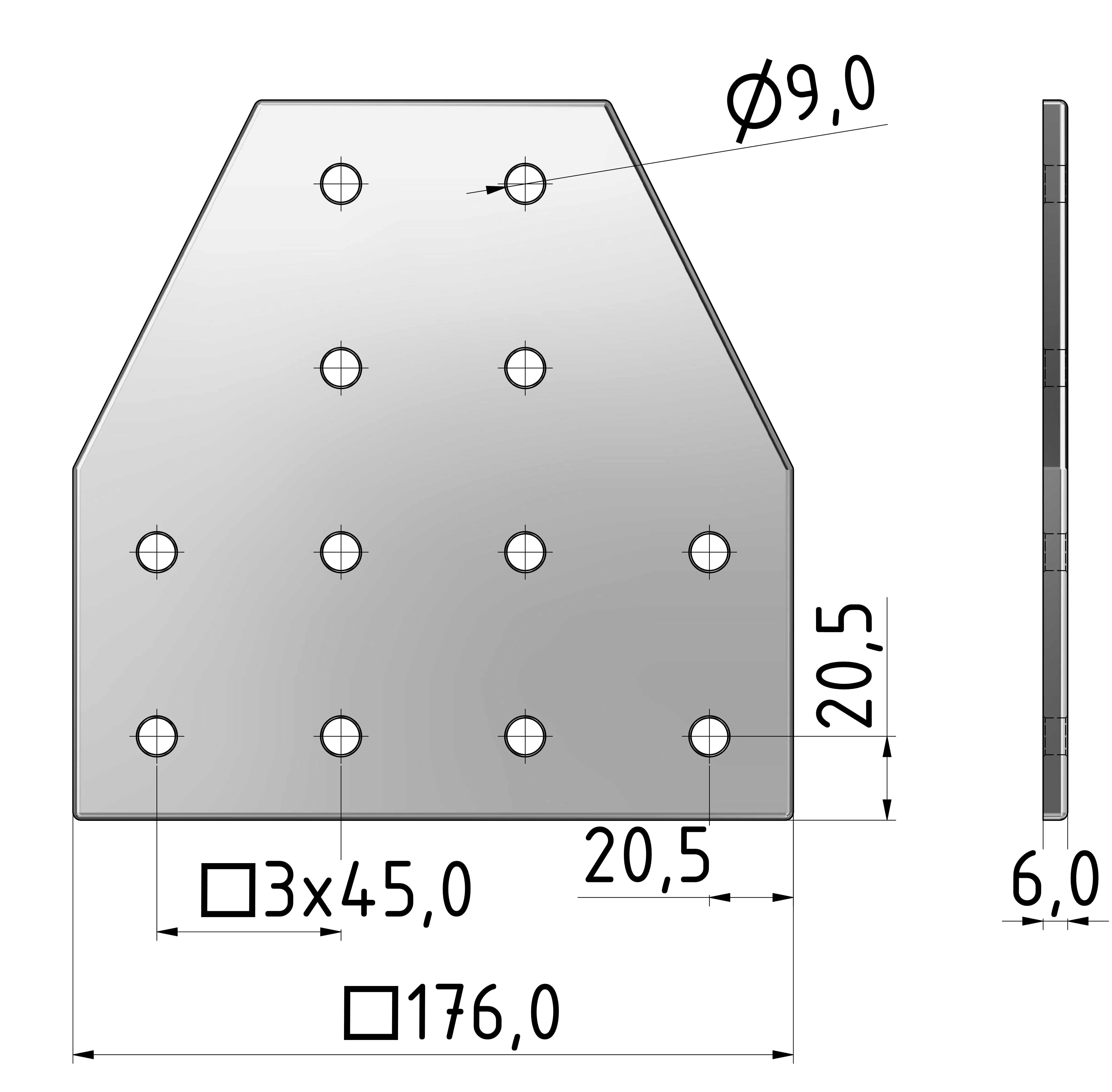 Verbinderplatte T 180x180, eloxiert-10