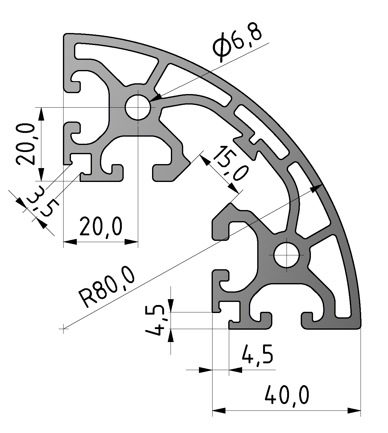 Profil X 8 40 R80-90° K15 - XMS, natur