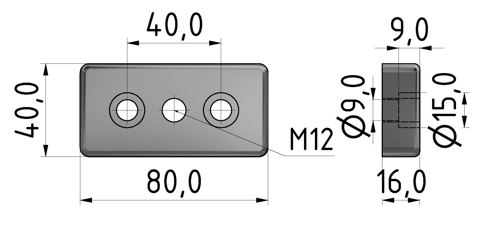 Fußplatte 8 80x40, M12, weißaluminium Fußplatte 8 80x40, M12, weißaluminium