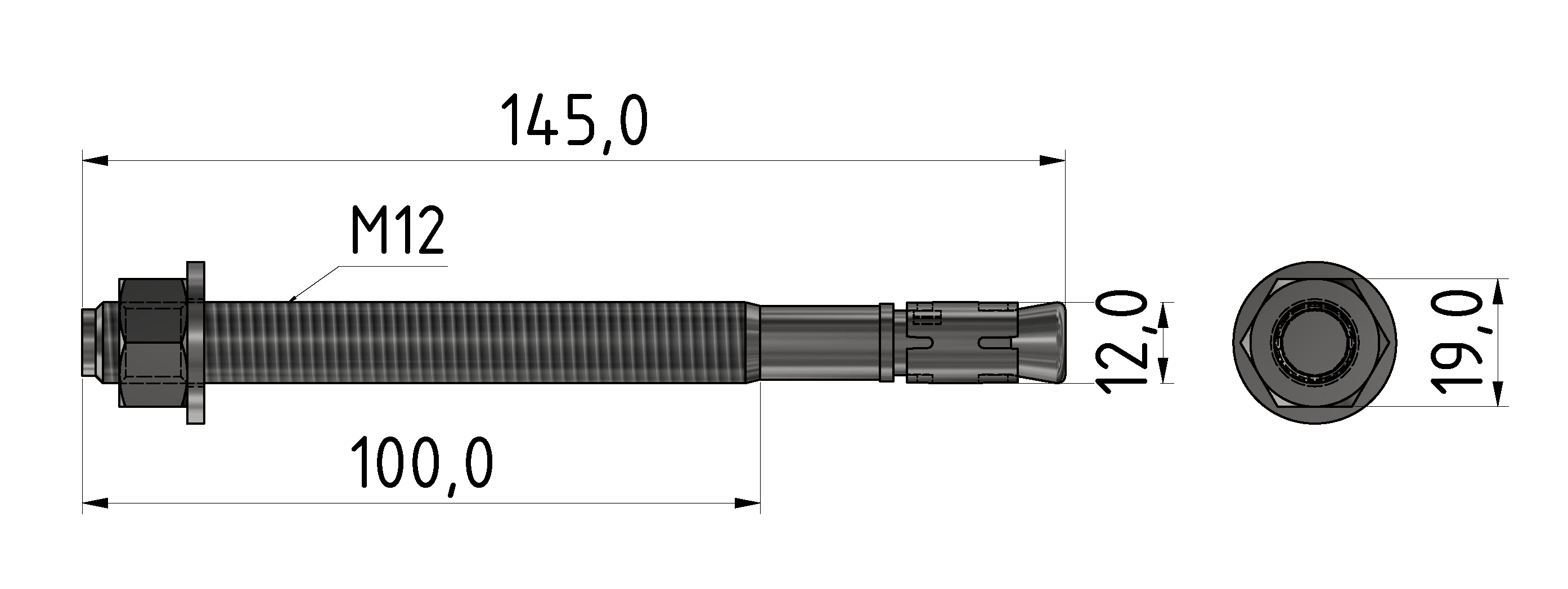 Bodenbefestigungssatz M12x145, verzinkt