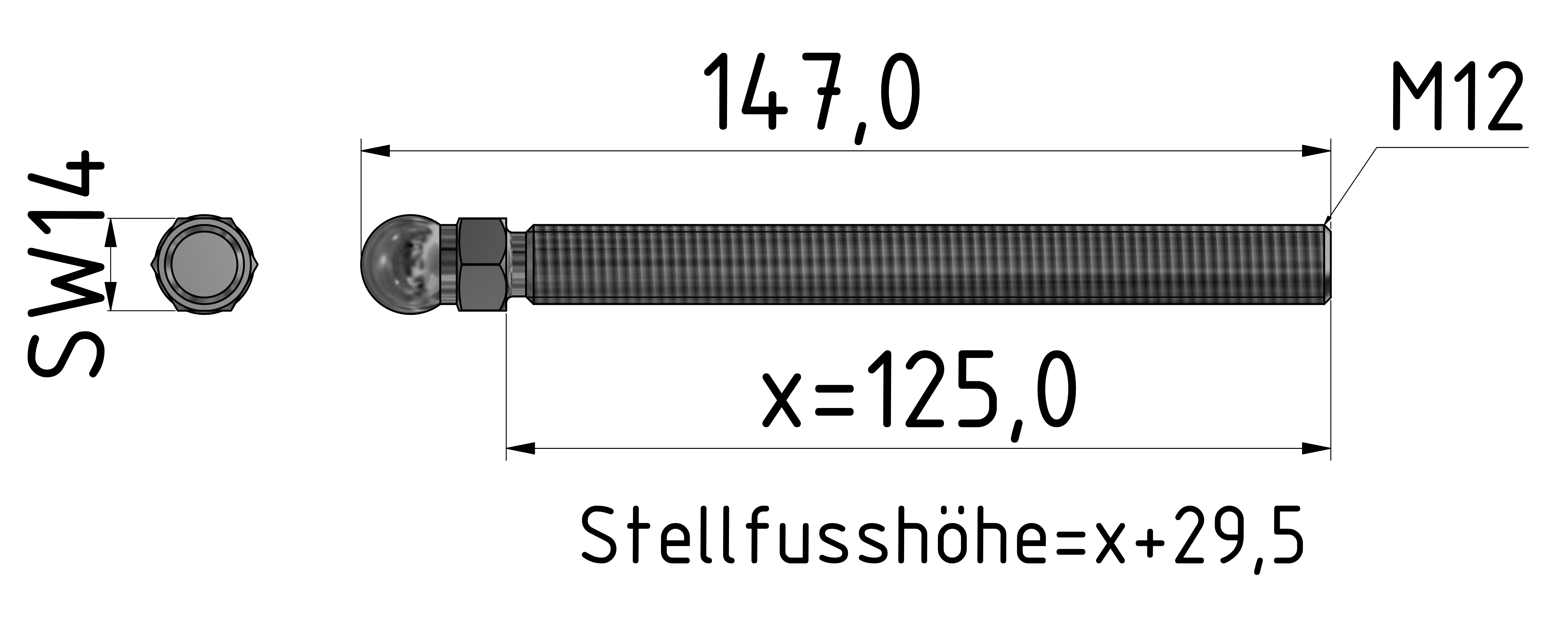 Gewindestange VA M12x125, Edelstahl