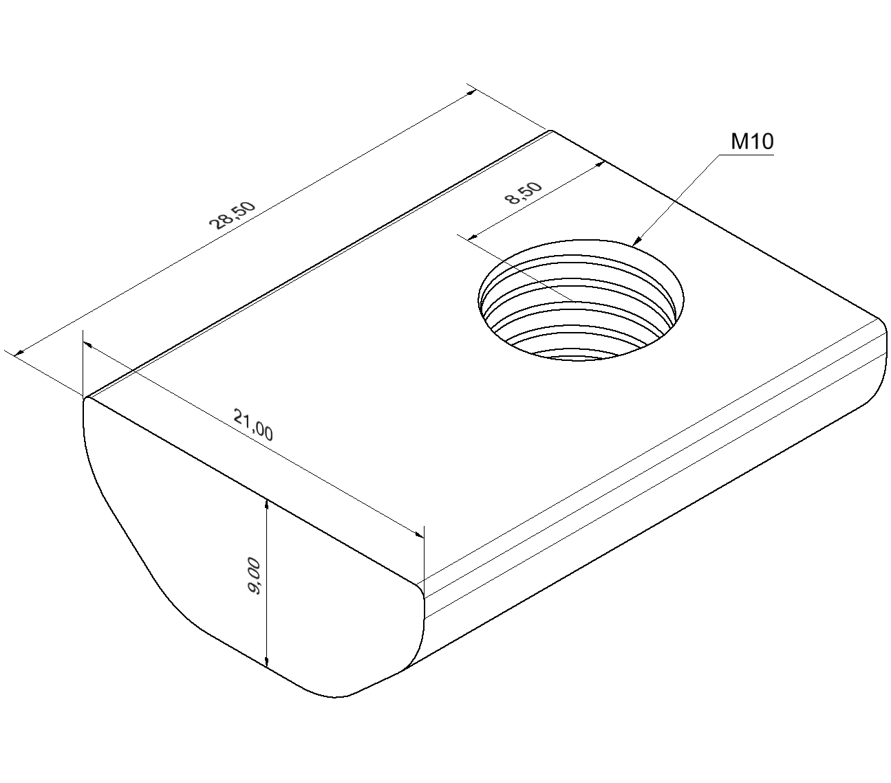 T-Slot Nut 10 St M8, heavy-duty, bright zinc-plated