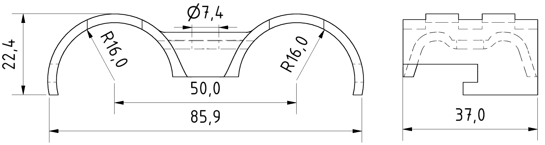 Drehquerverbinder beidseitig dreh schiebbar B, vernickelt