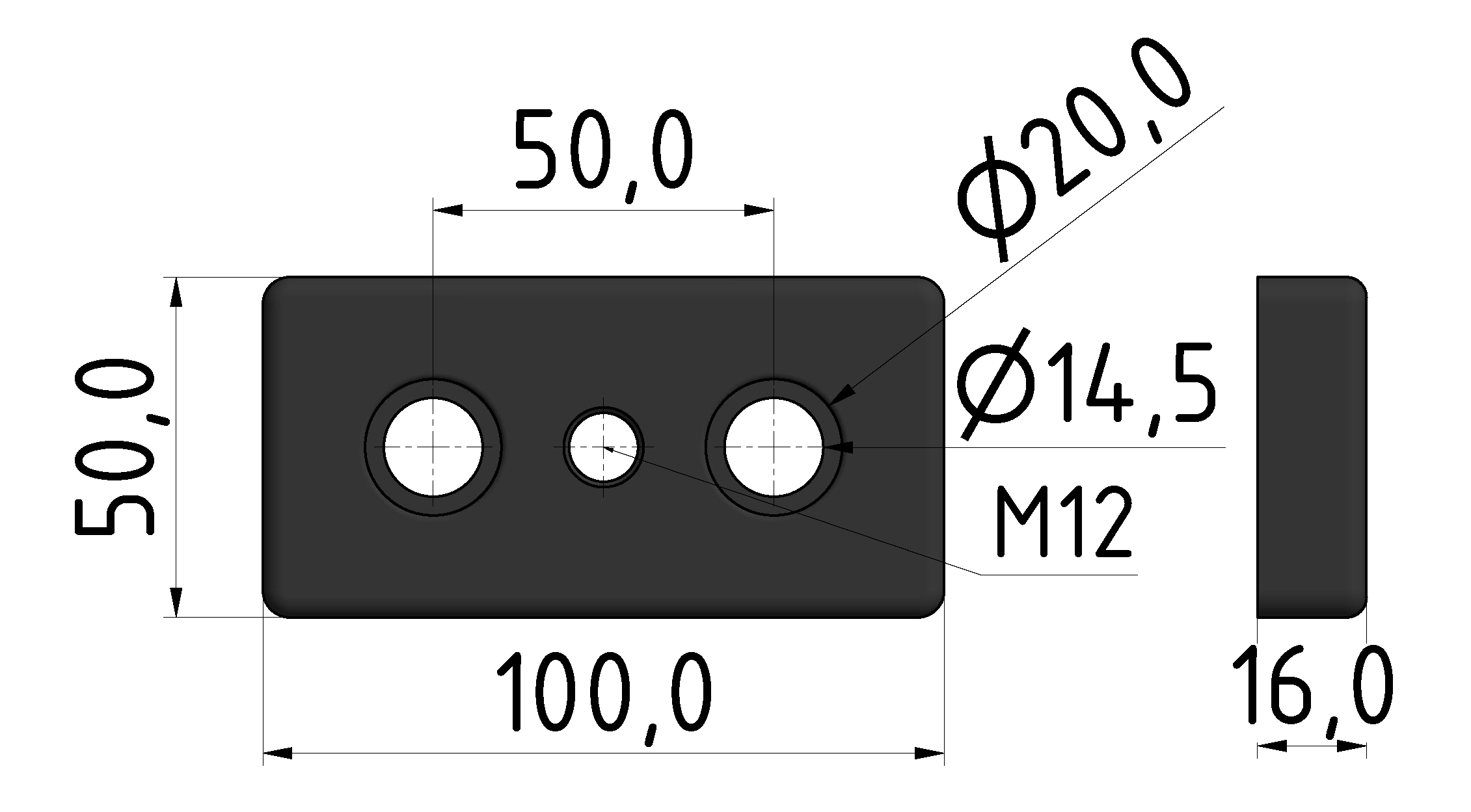 Fußplatte 50x100 M12 - 10