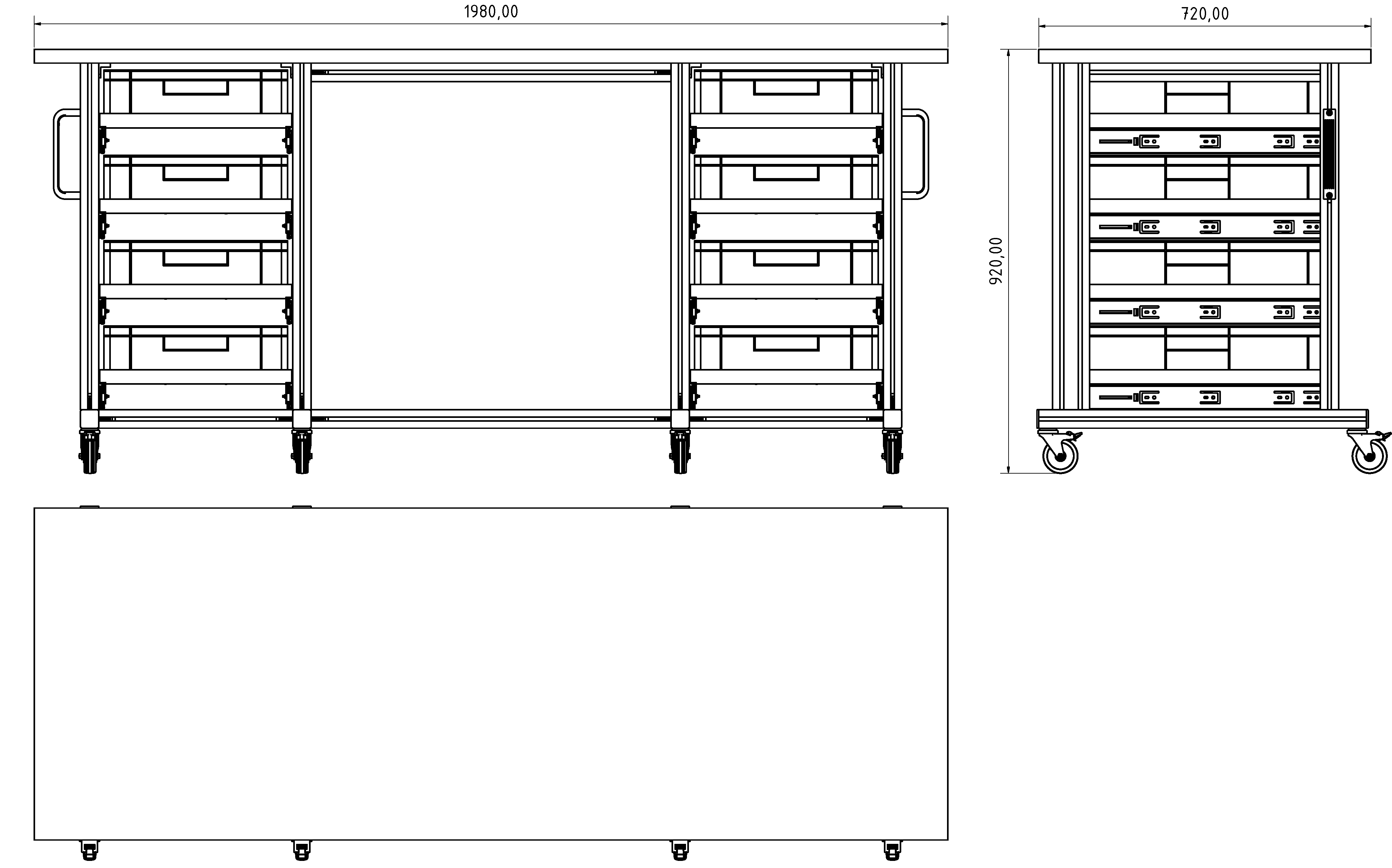 ESD Systemtisch Pro 1980x720 mm mit Eurobehälter