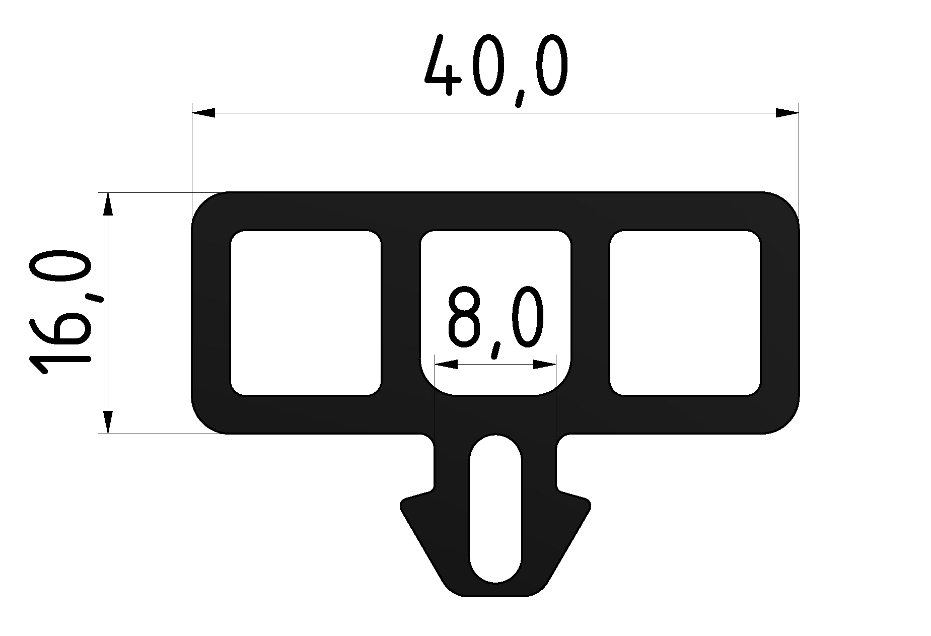 Schutzprofil 8 40x16, schwarz