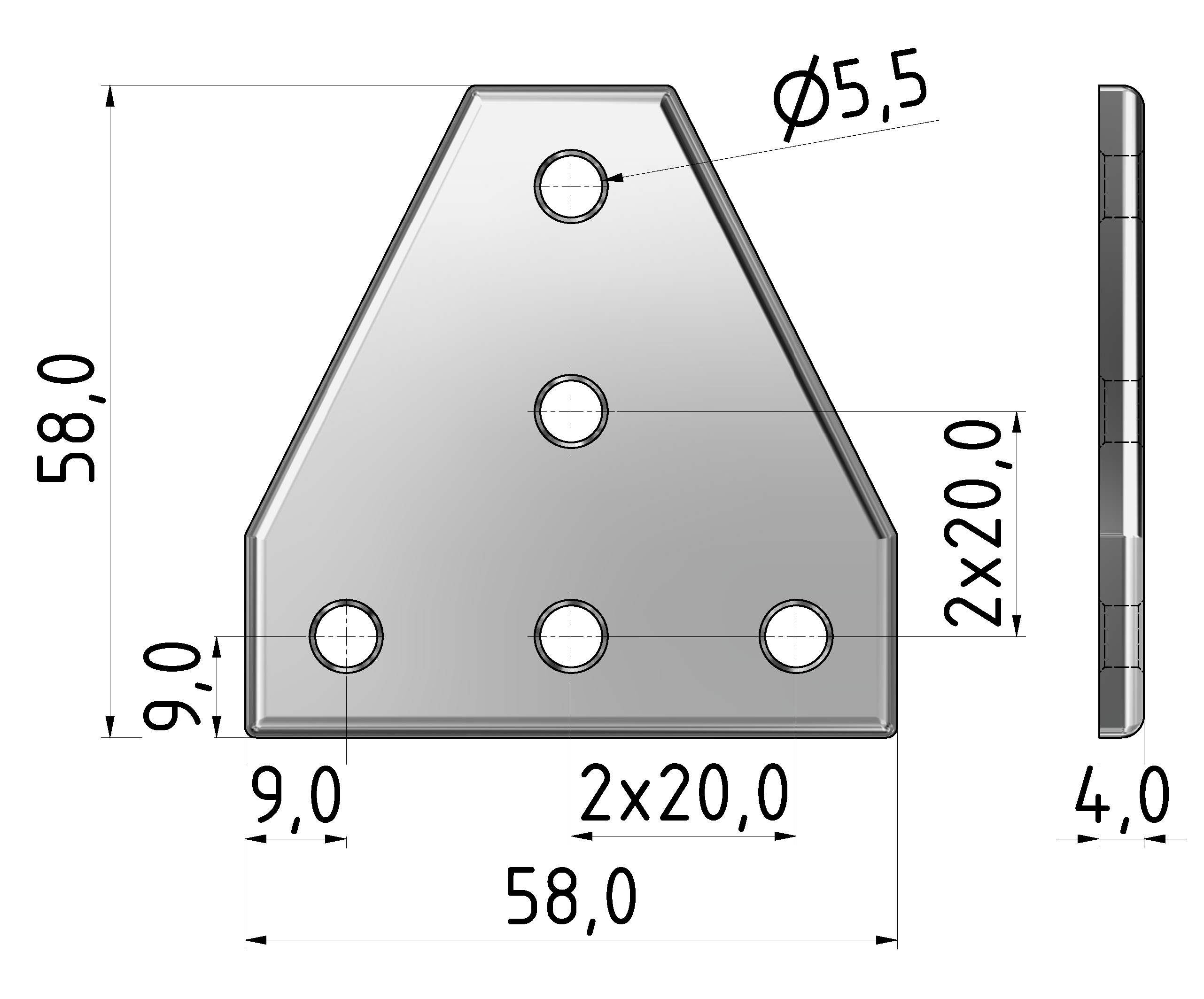 Verbinderplatte T 60x60, eloxiert-6