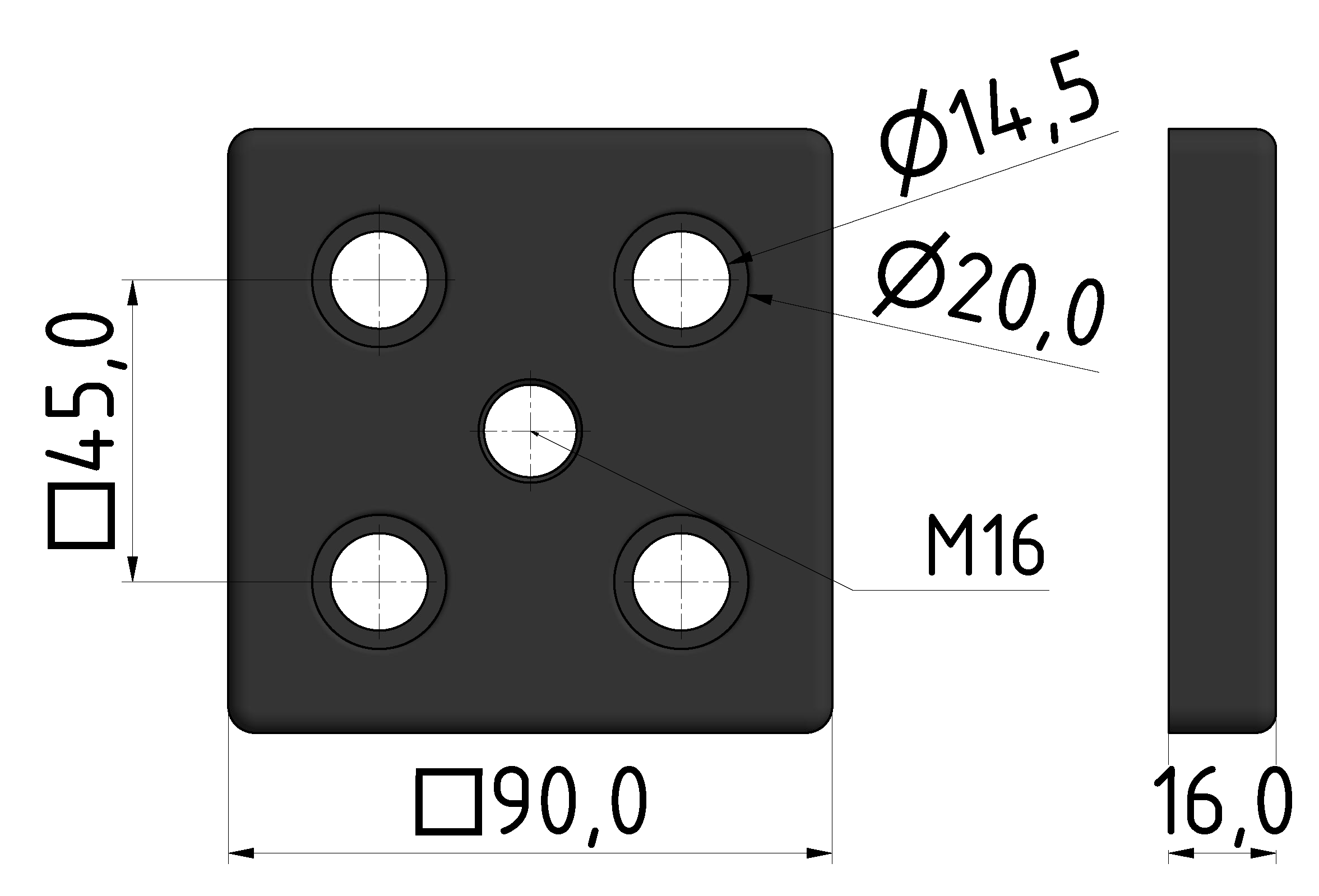 Fußplatte 90x90 M16 - 10