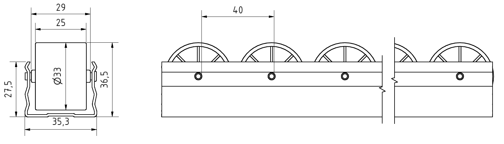 Rollenbahn 35-33 ST, schwarz-D28 St