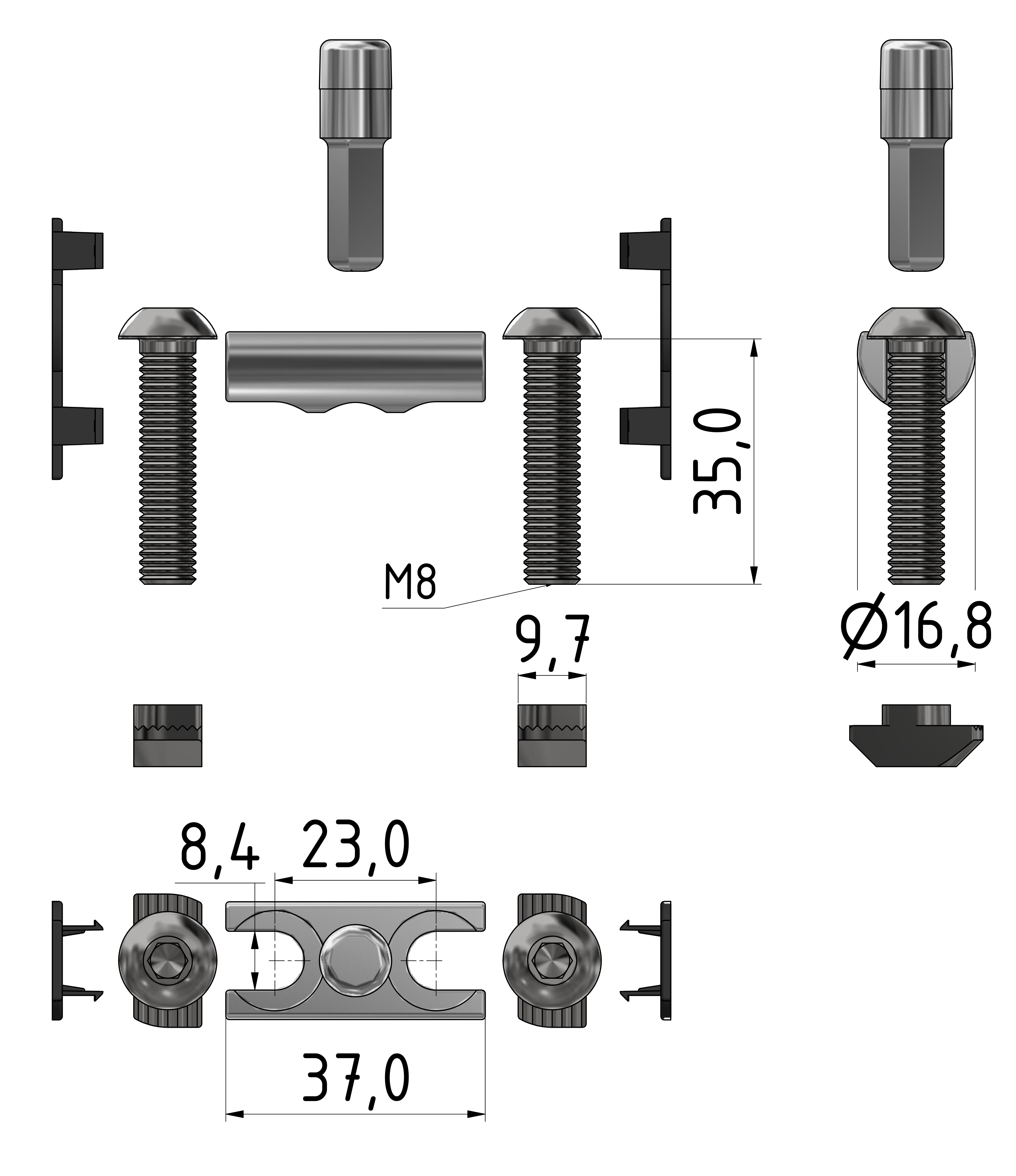 Bolt Connector Set 40, bright zinc-plated-10