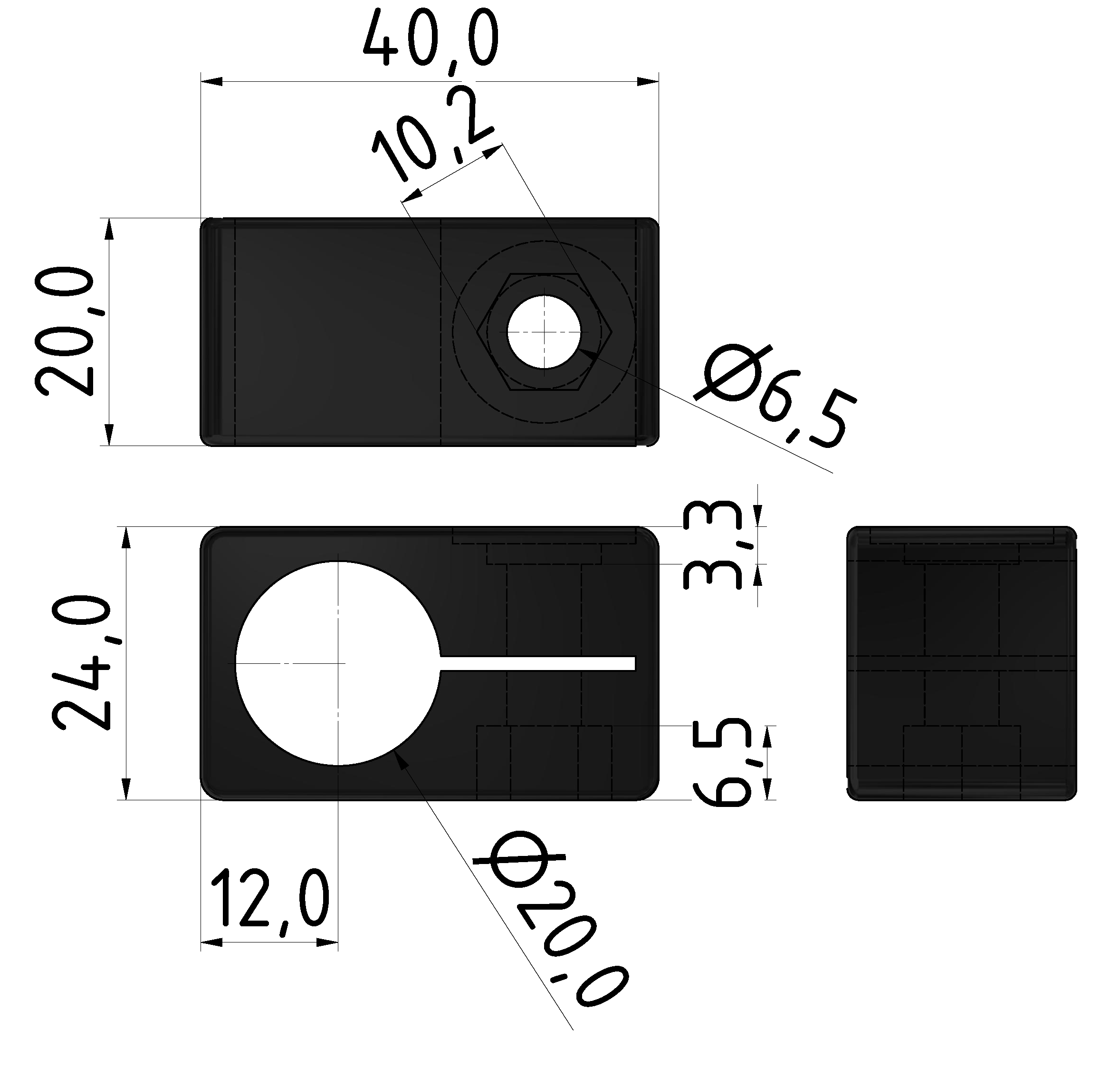 Endschalterhalter D20, schwarz