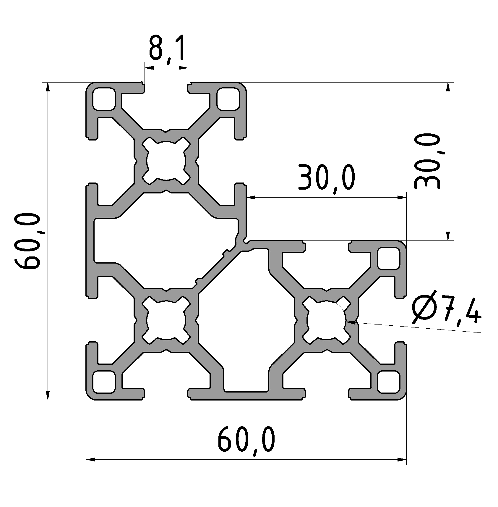 Strebenprofil 30x60x60 Strebenprofil 30x60x60