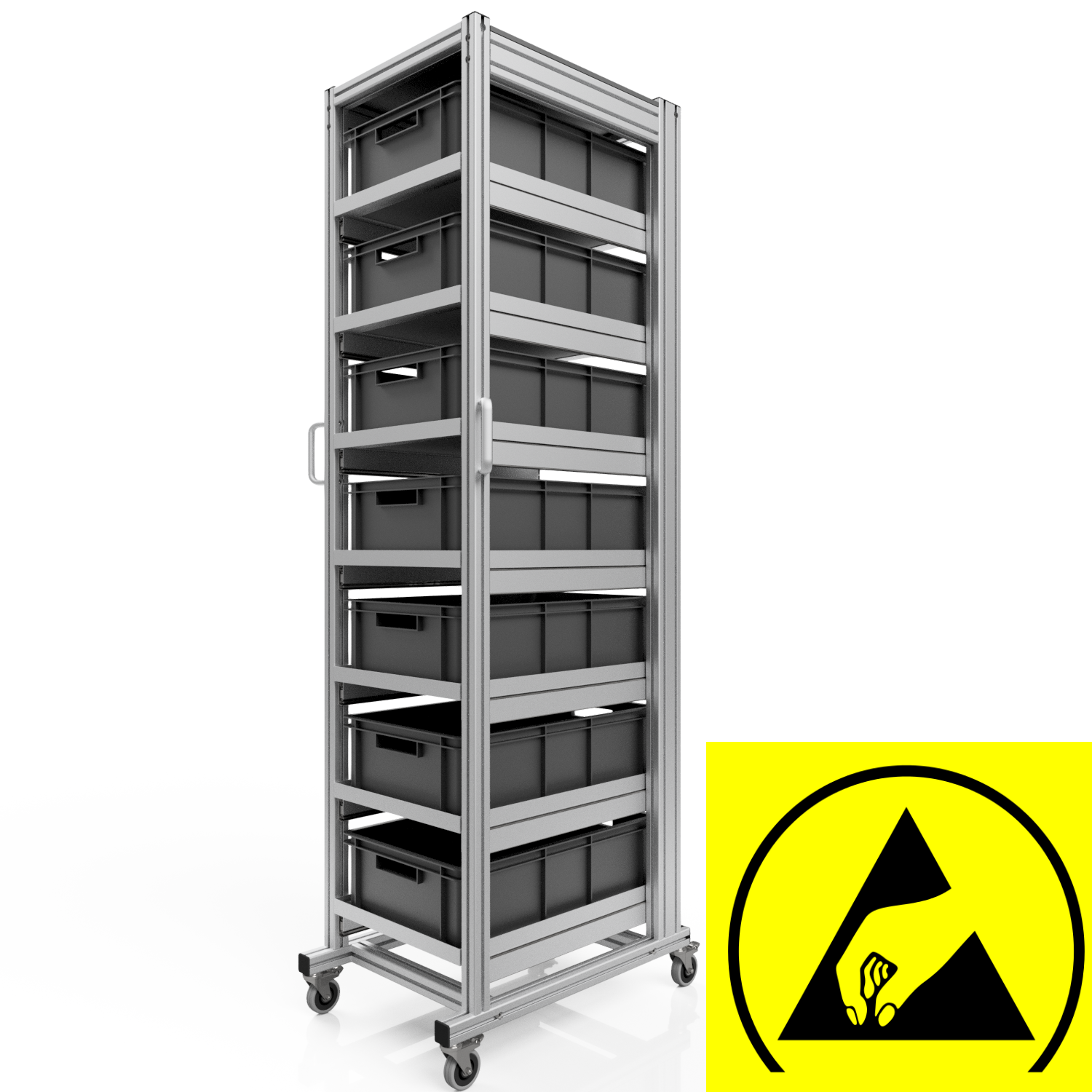 ESD Systemwagen mit  Eurobehälter 60x40 H 200 cm