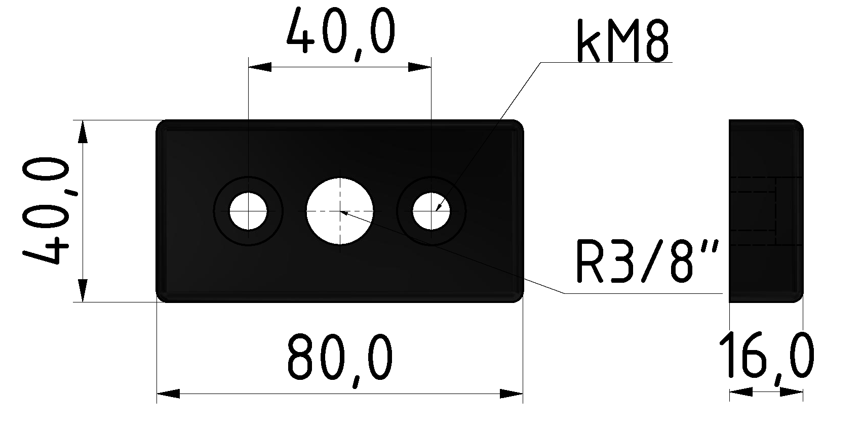 Pneumatic Connecting Plate 8 80x40 G3/8, black