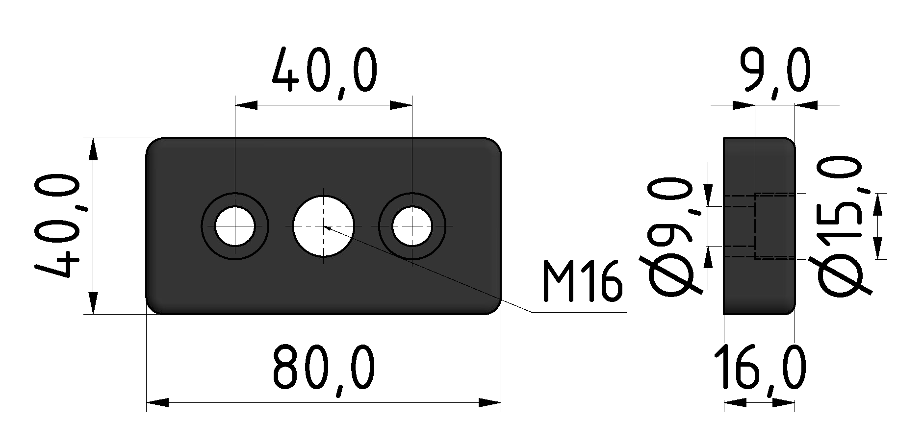 Fußplatte 8 80x40, M16, weißaluminium