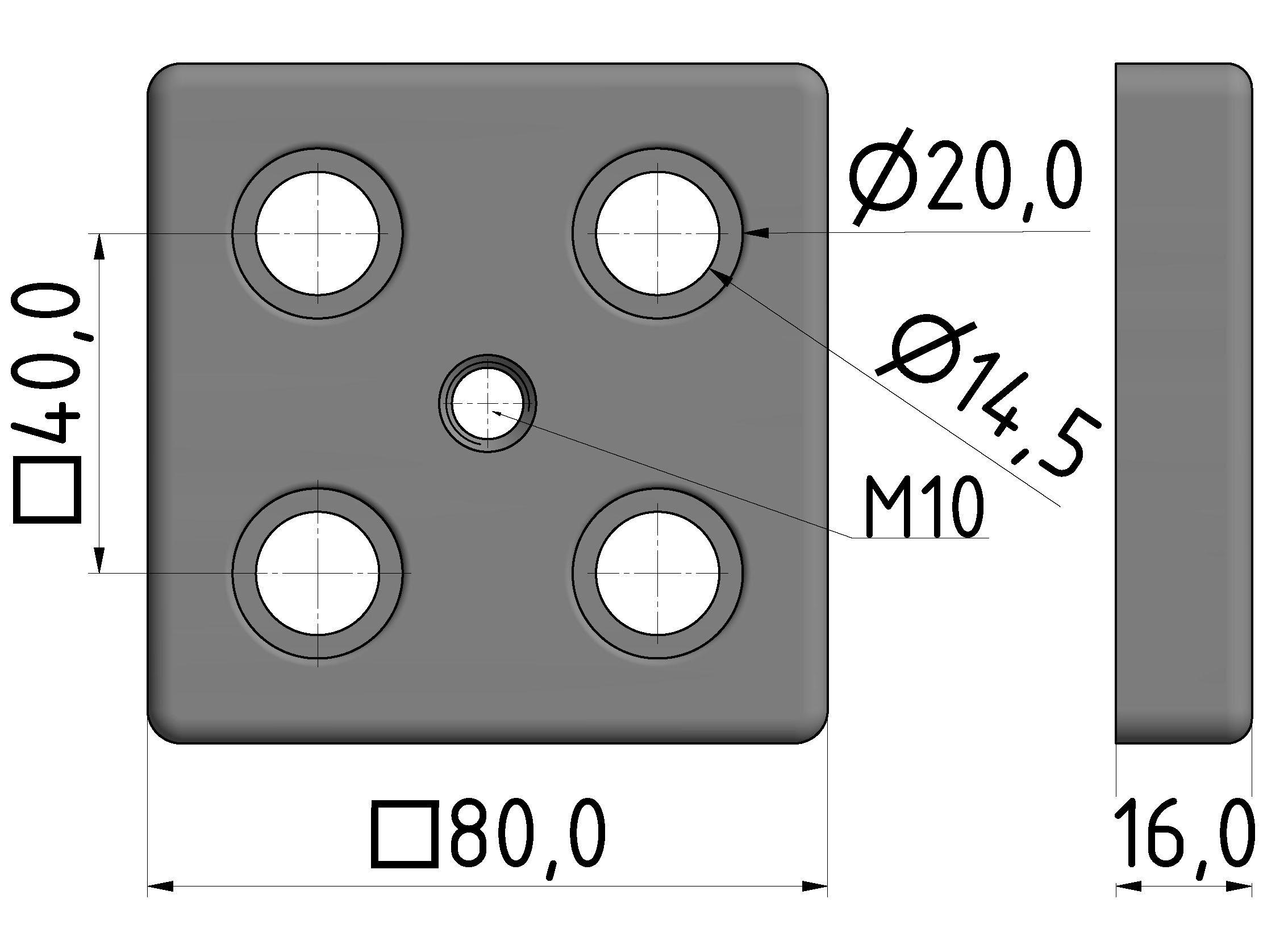 Fußplatte 80x80 M10, natur-10