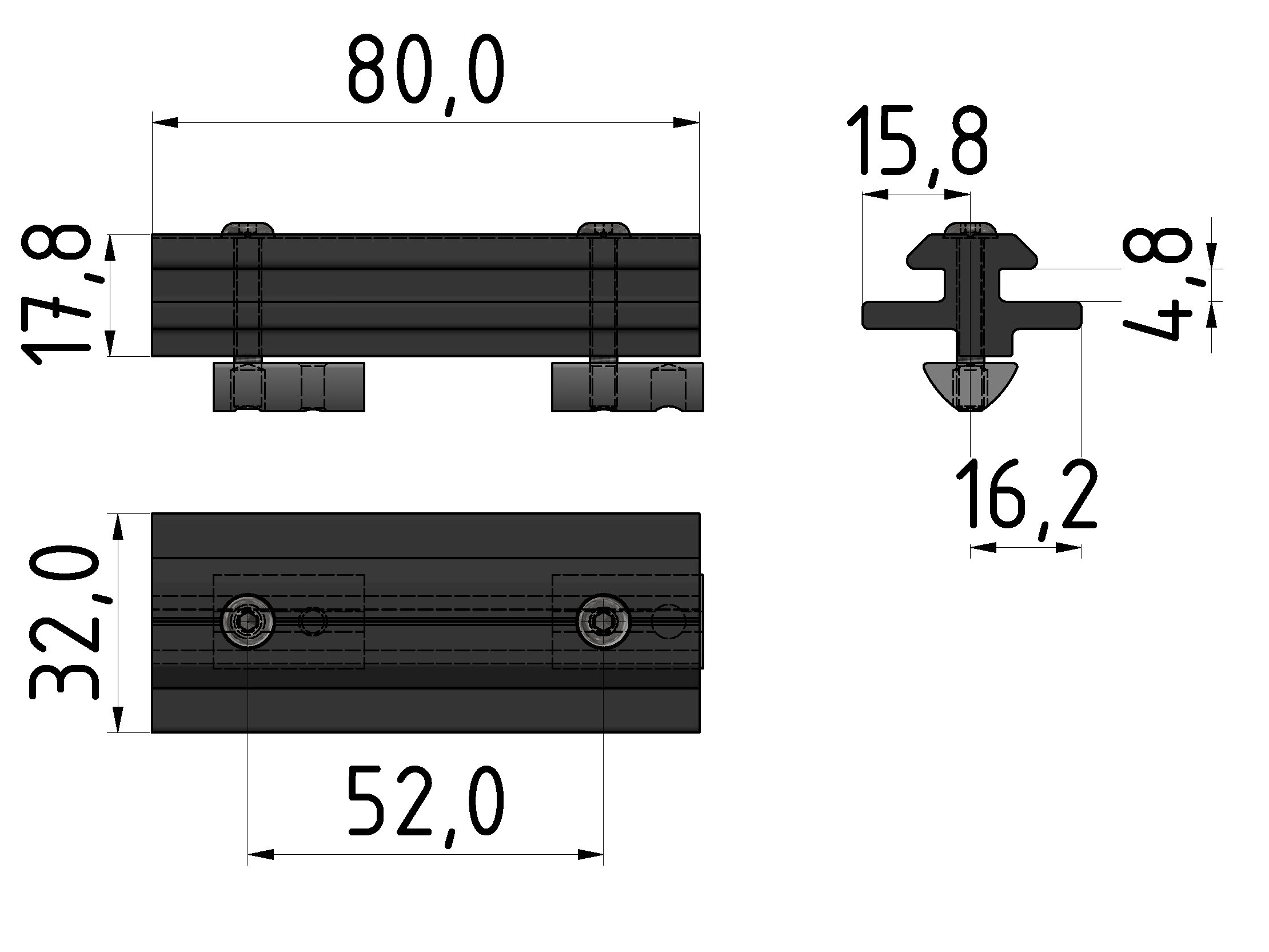 Gleitführung 8/8e F, schwarz