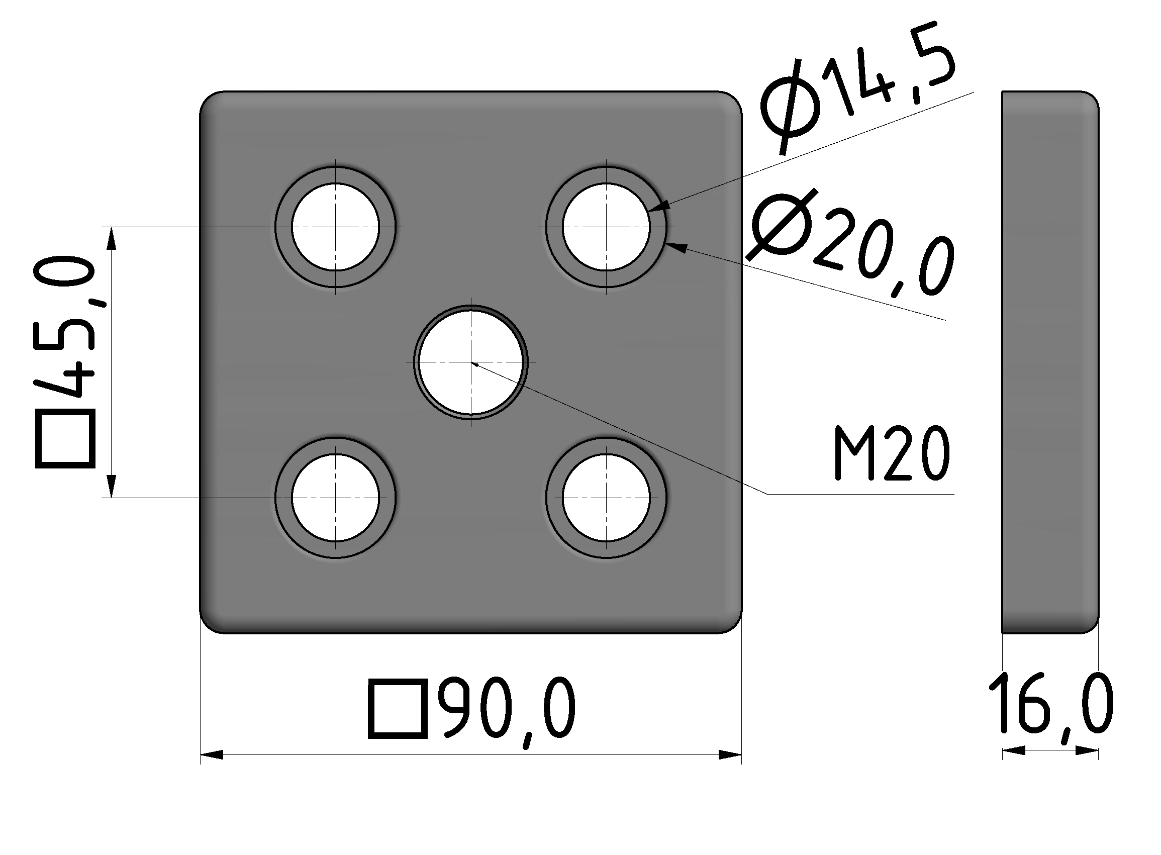 Fußplatte 90x90 M20 - 10