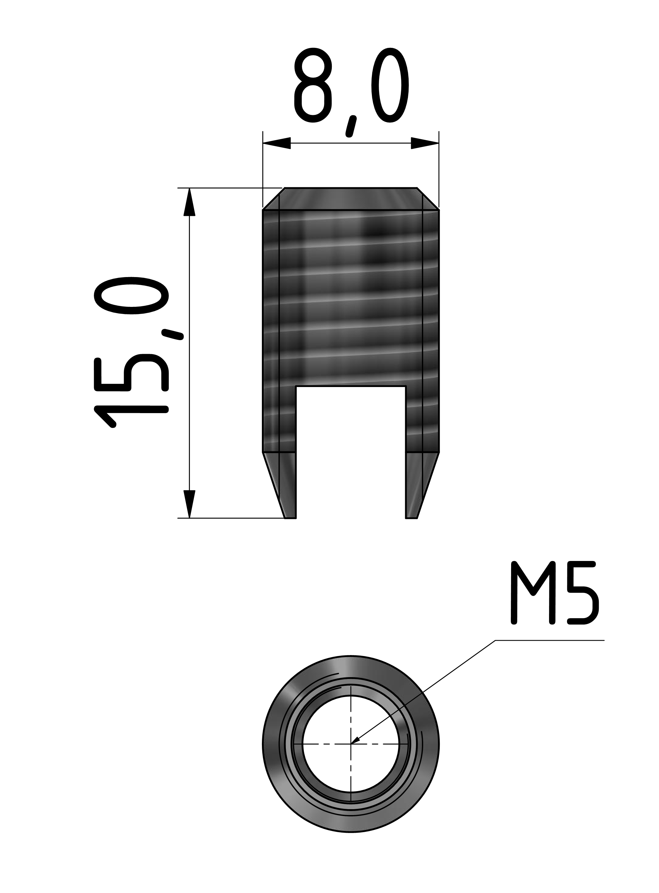 Ensat threaded insert S8/M5, zinc-plated-8