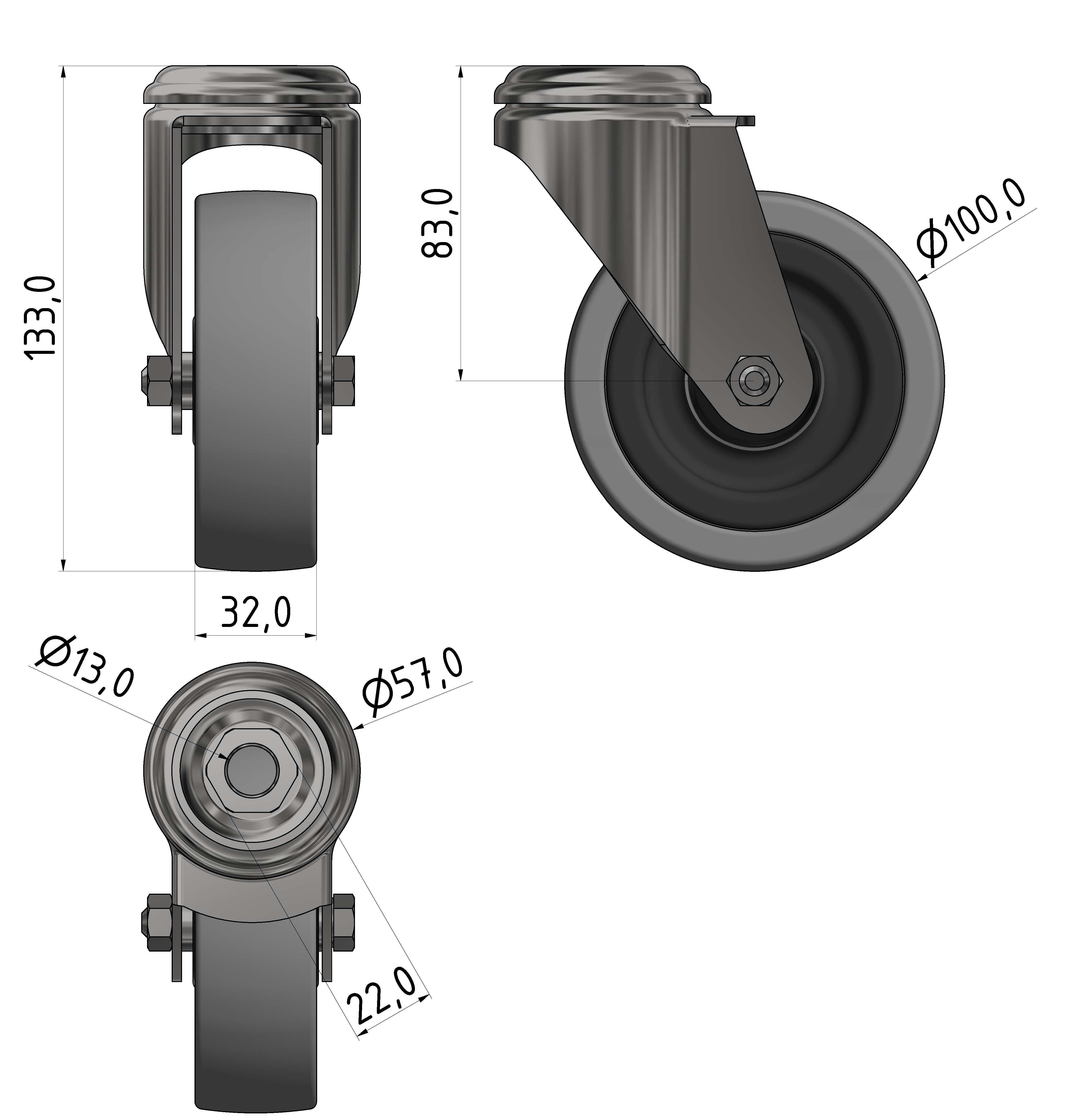 Lenkrolle D100, verzinkt-8 Lenkrolle D100, verzinkt-8