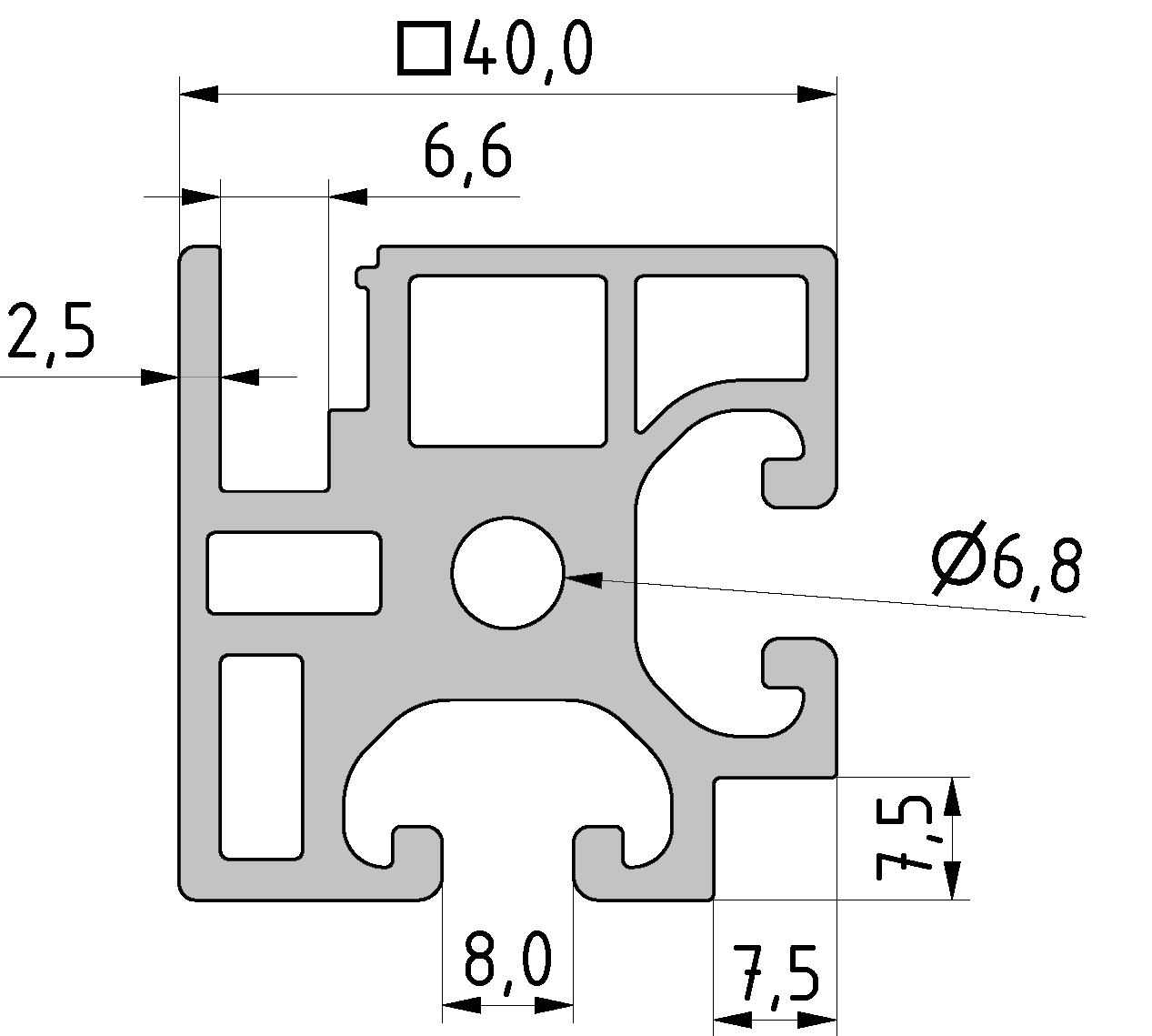 Türprofil X 8 40x40 - XMS, natur Türprofil X 8 40x40 - XMS, natur