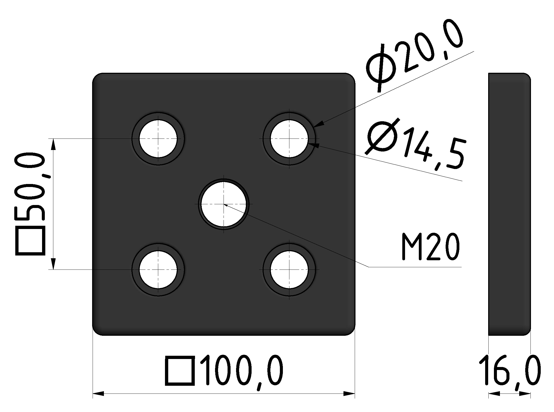 Fußplatte 100x100 M20 - 10