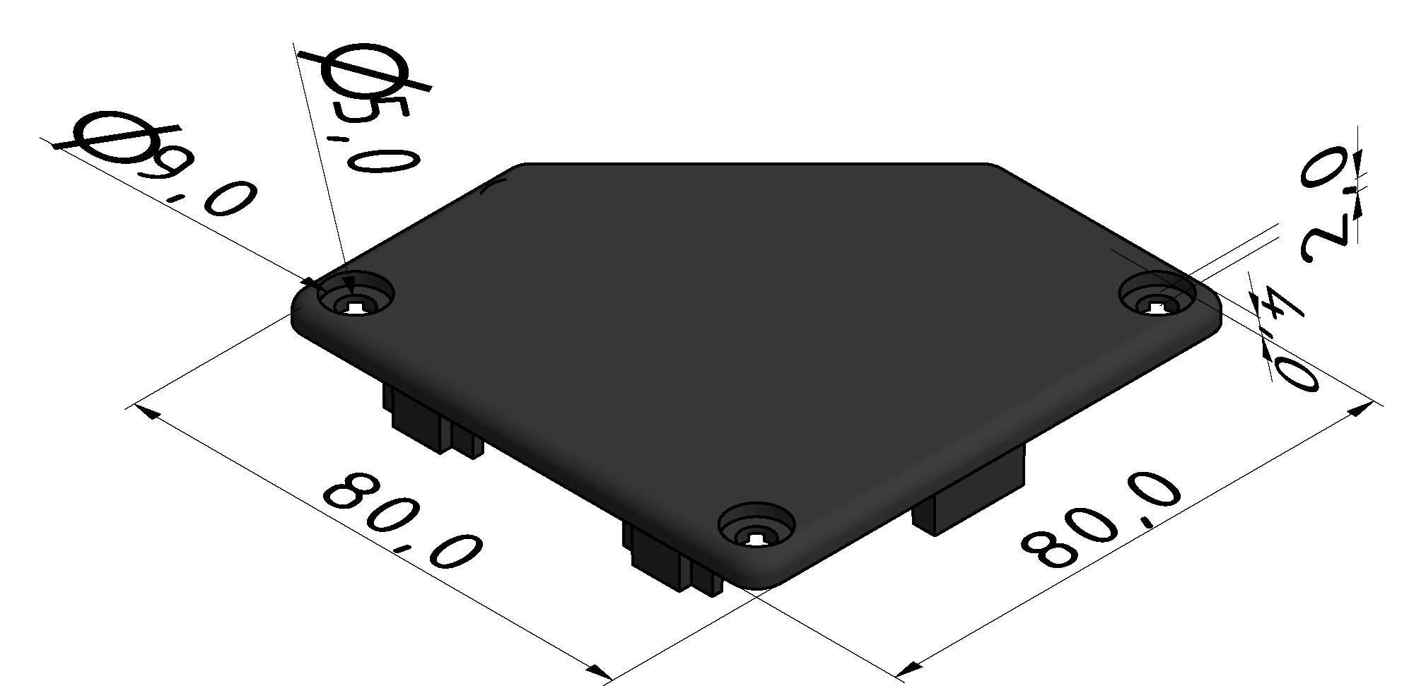 Conduit Cap 80x80 -45° L, black