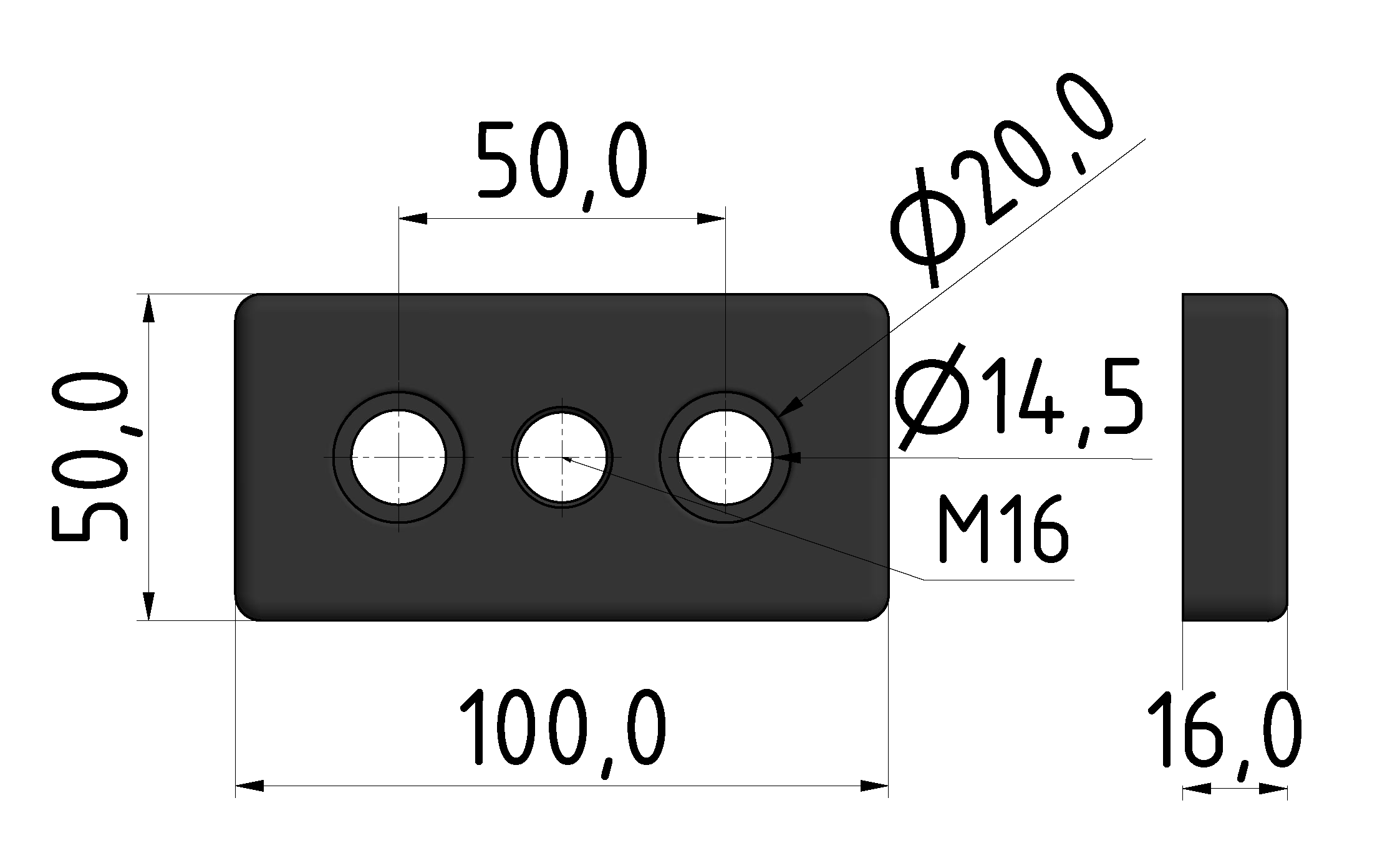 Fußplatte 50x100 M16 - 10