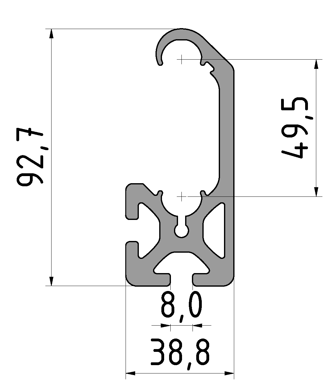 C-Schiene, Schienenprofil 8, natur