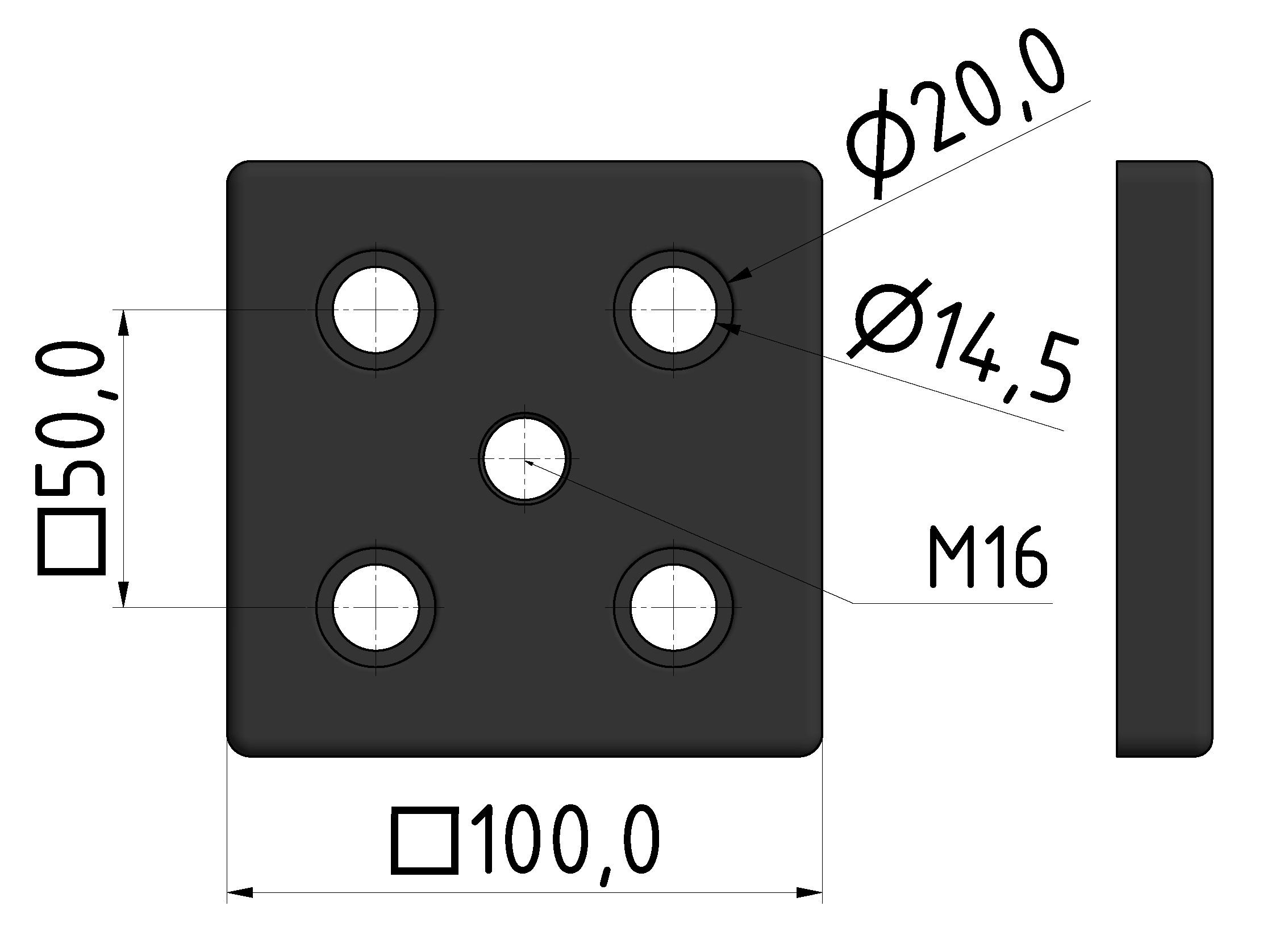 Fußplatte 100x100 M16 - 10