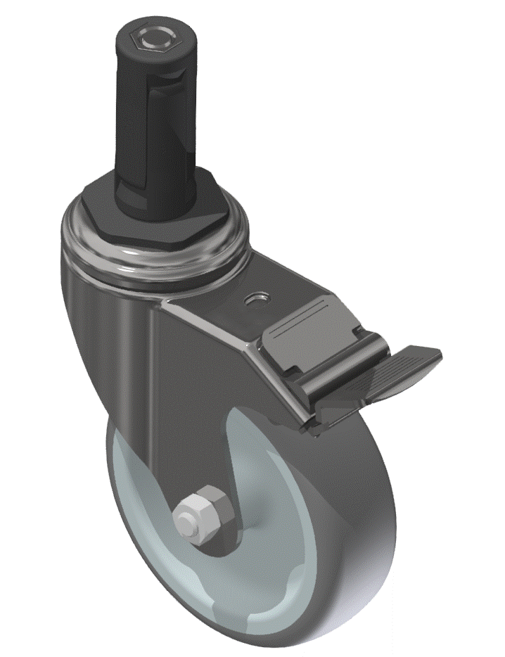 Castor D100 swivel with double-brake plug-in Pin, bright zinc-plated