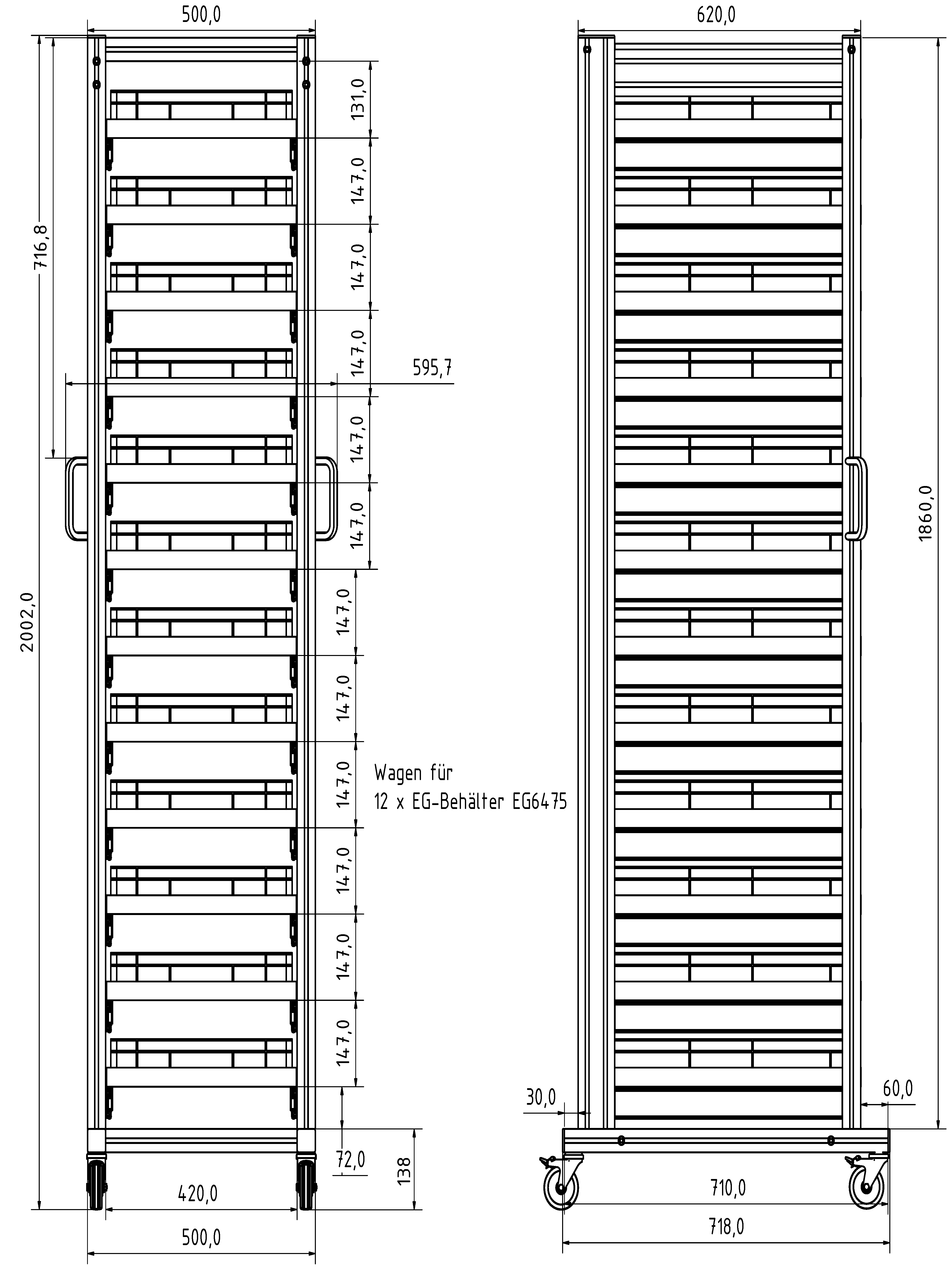 Systemwagen für Eurobehälter 60x40 H 200 cm