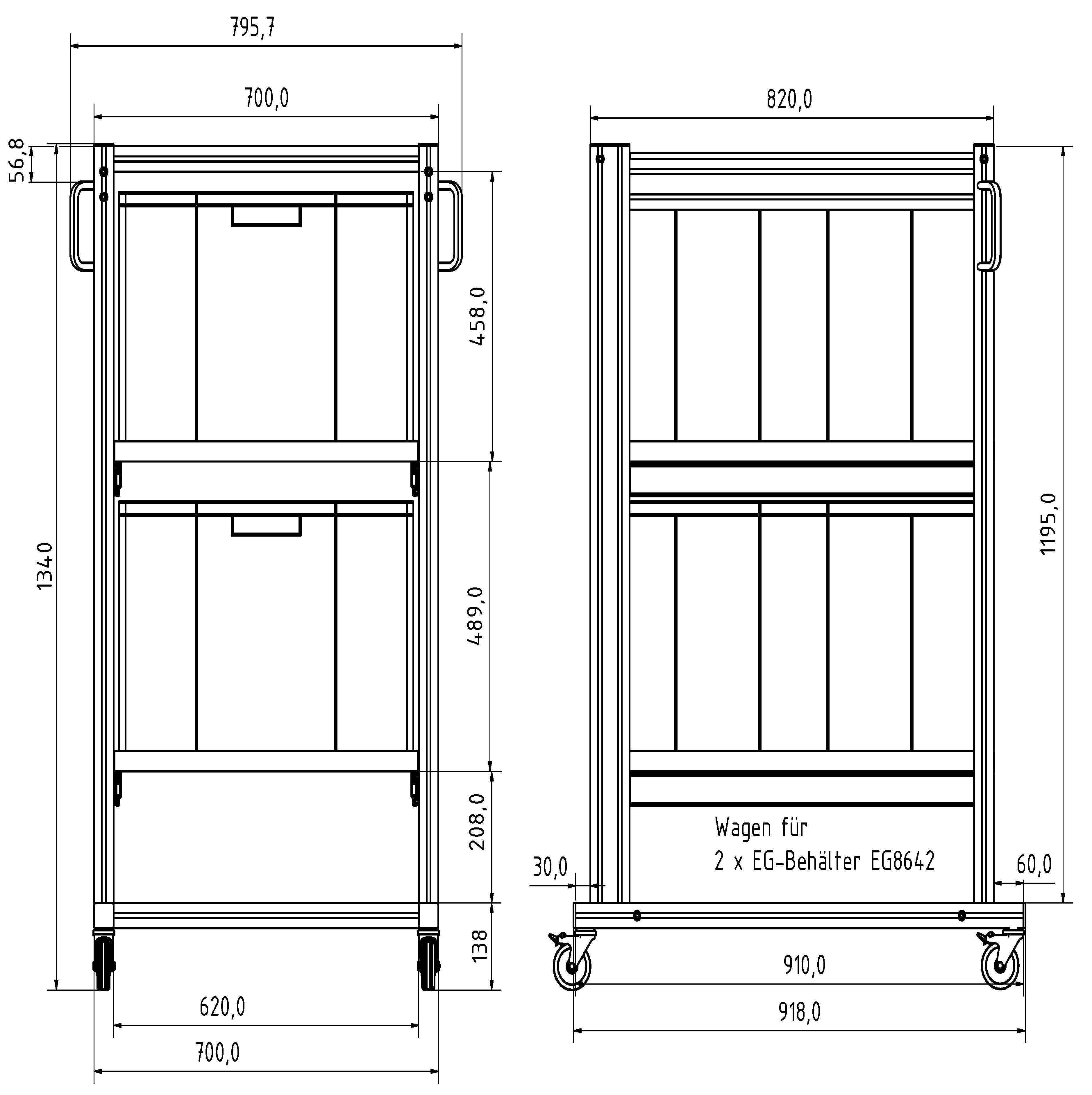 ESD Systemwagen für Eurobehälter 80x60 H 134 cm