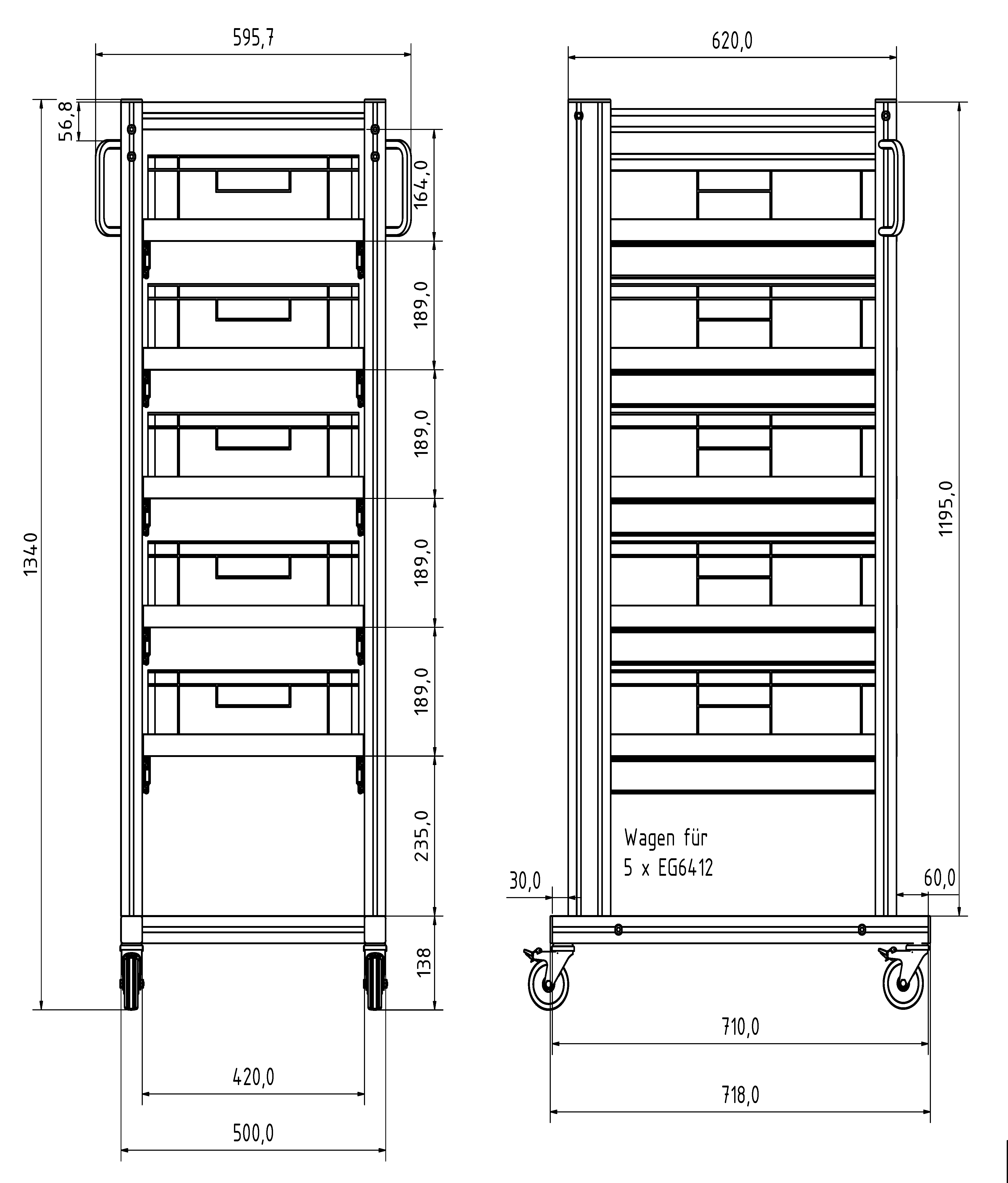Systemwagen mit Eurobehälter 60x40 H 134 cm