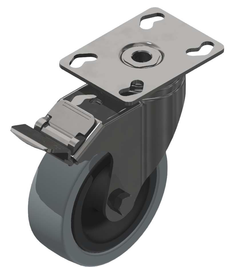 Castor D100 swivel with double-brake Fitting Plate, bright zinc-plated