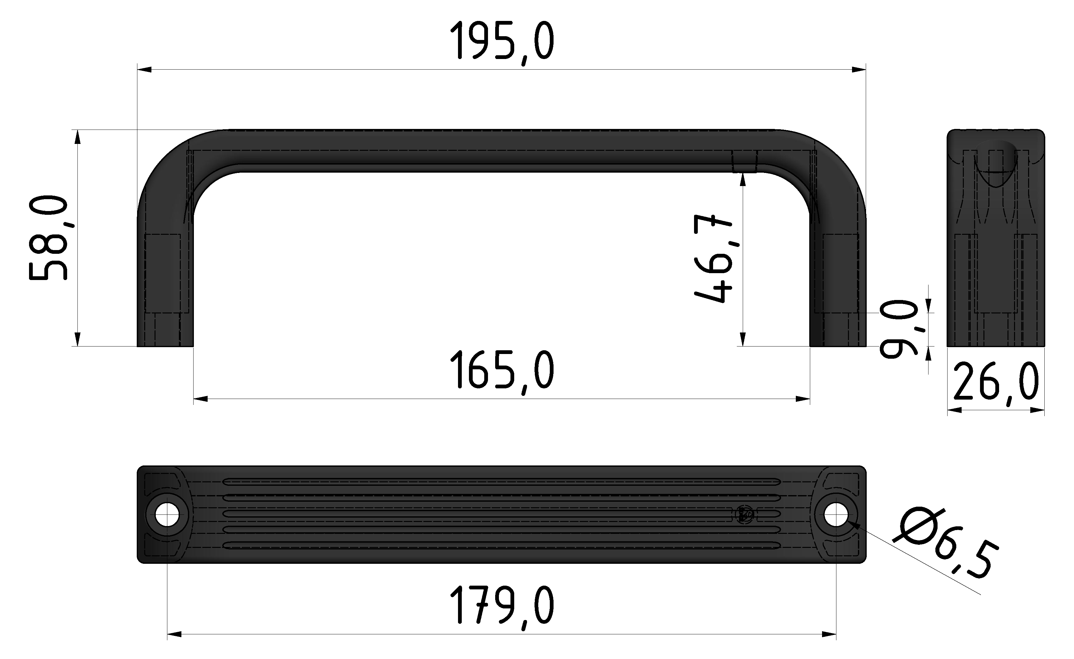 Bridge Handle 195 PA, black-6/8/10