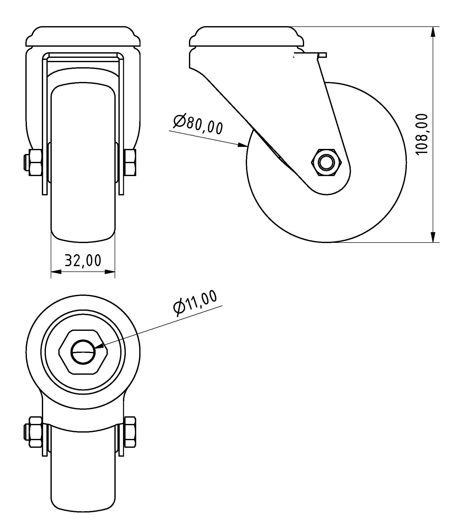 Castor fixed D100, bright zinc-plated