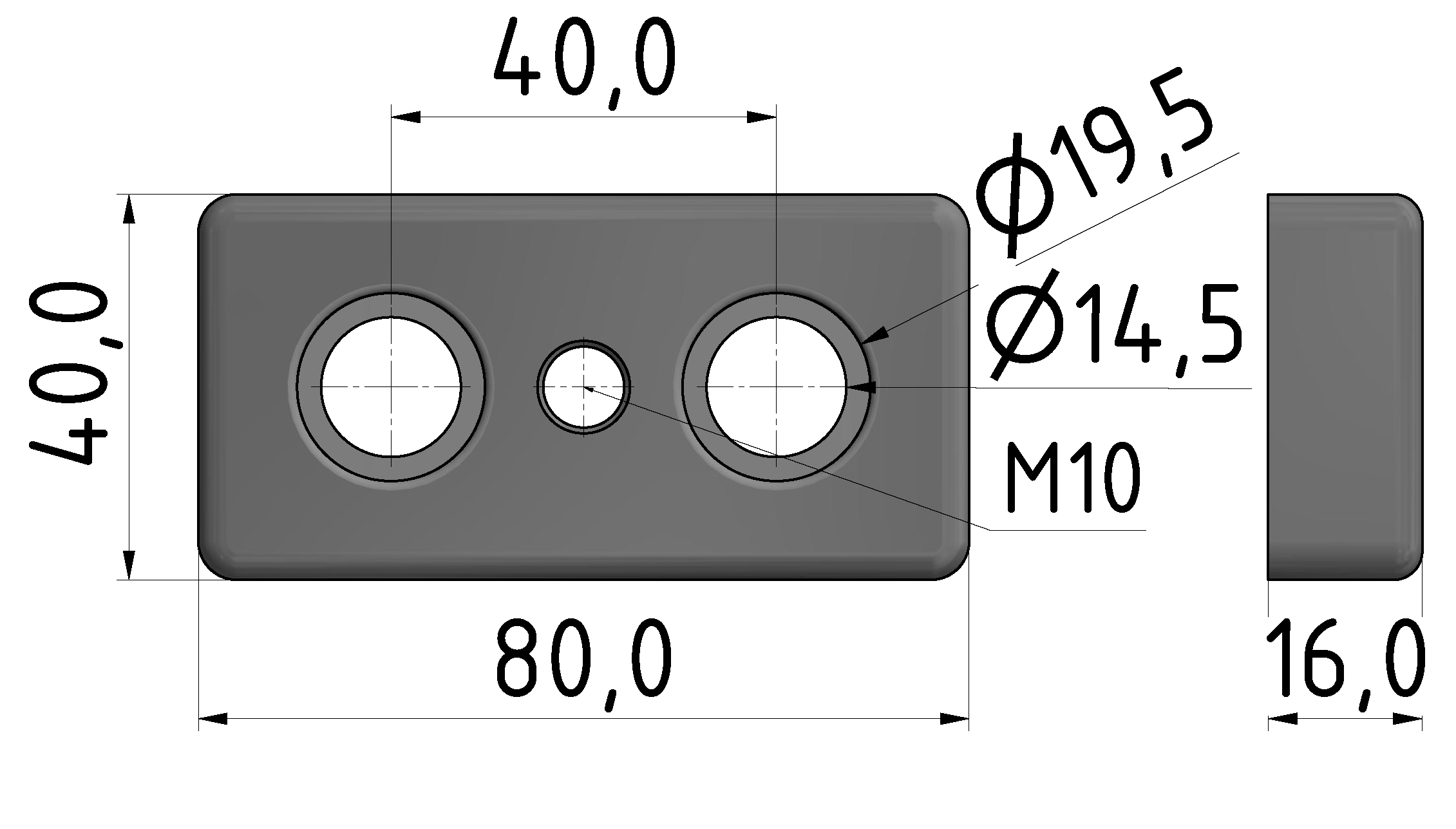Fußplatte 40x80 M10, natur-10